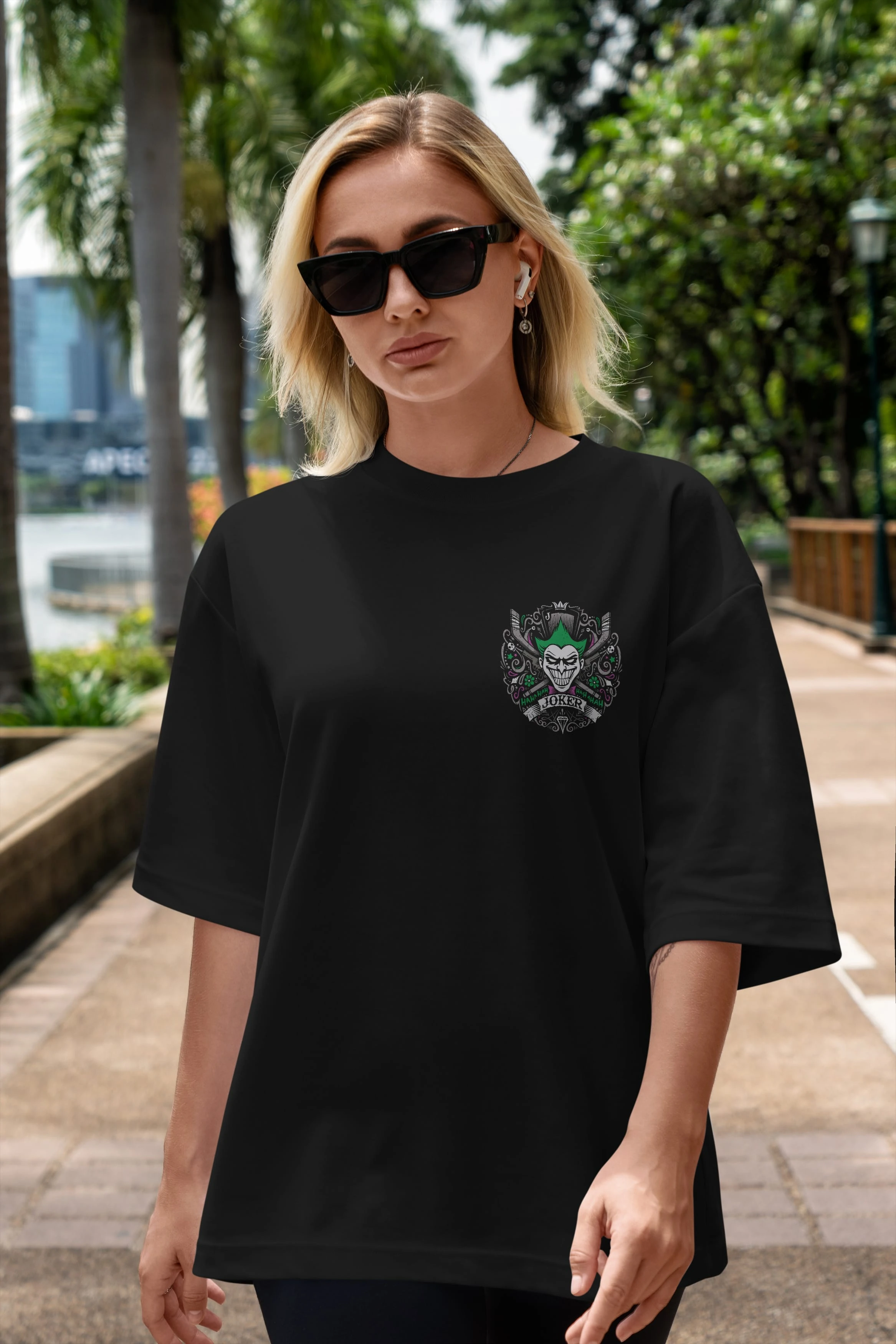 Joker (2) Ön Sol Baskılı Oversize t-shirt Erkek Kadın Unisex %100 Pamuk Bisiklet Yaka tişort