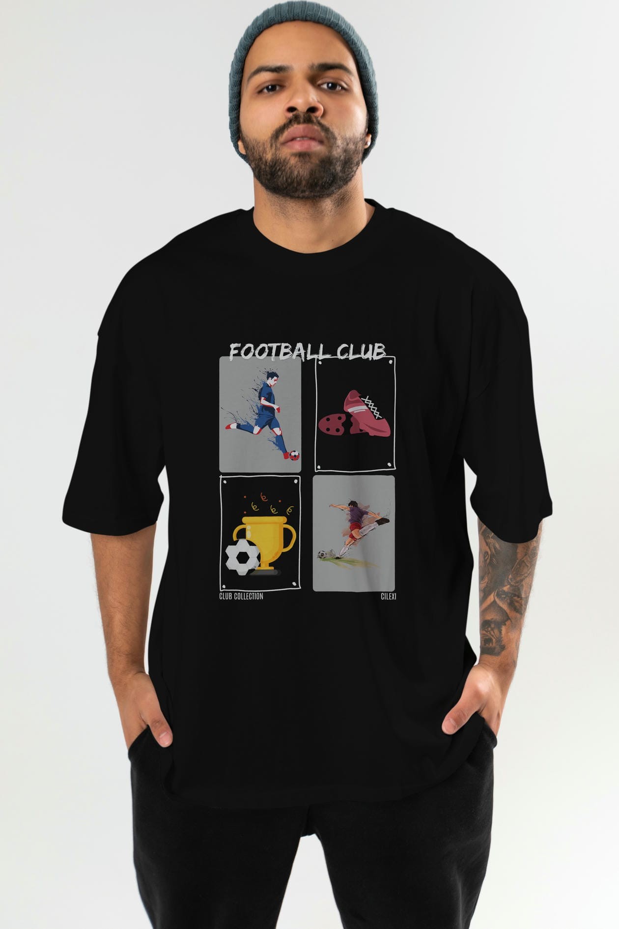 Football Club ön Baskılı Oversize t-shirt Erkek Kadın %100 Pamuk Bisiklet Yaka tişort