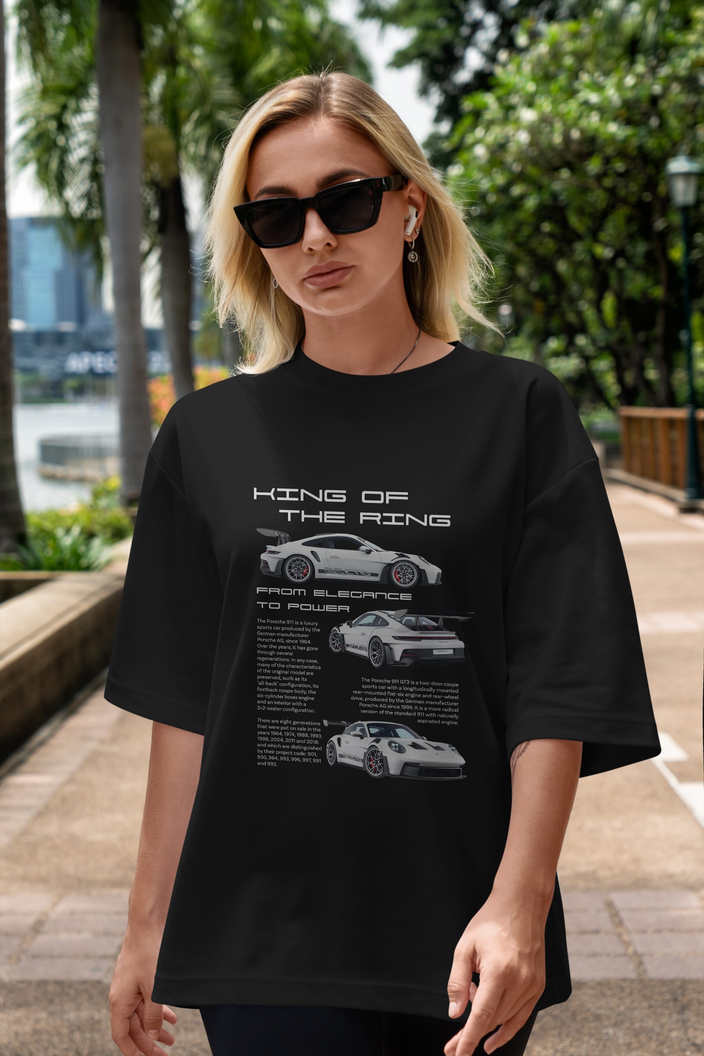 PORSCHE 911 KING Ön Baskılı Oversize t-shirt Erkek Kadın Unisex %100 Pamuk Bisiklet Yaka tişort