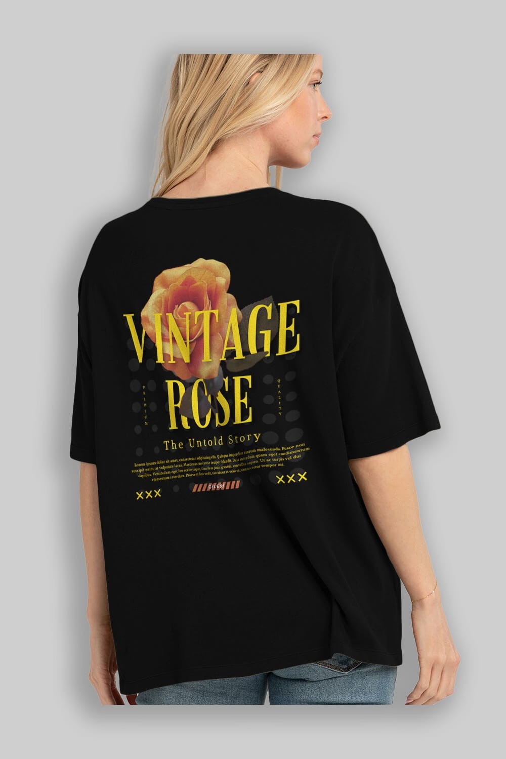 Vintage Rose Yazılı Arka Baskılı Oversize t-shirt Erkek Kadın Unisex