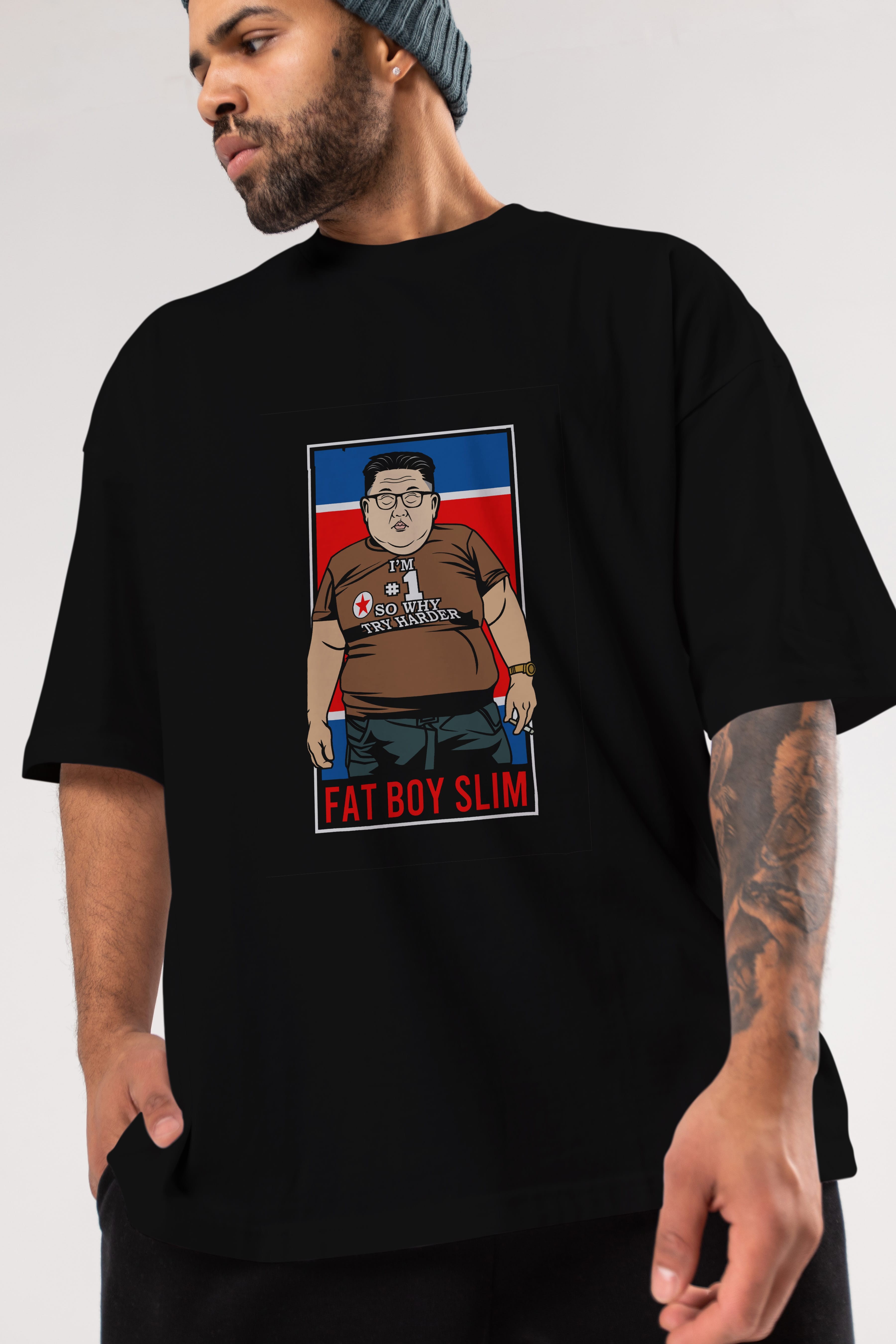 Fat Boy Slim Kim Jong Un Ön Baskılı Oversize t-shirt Erkek Kadın Unisex %100 Pamuk tişort