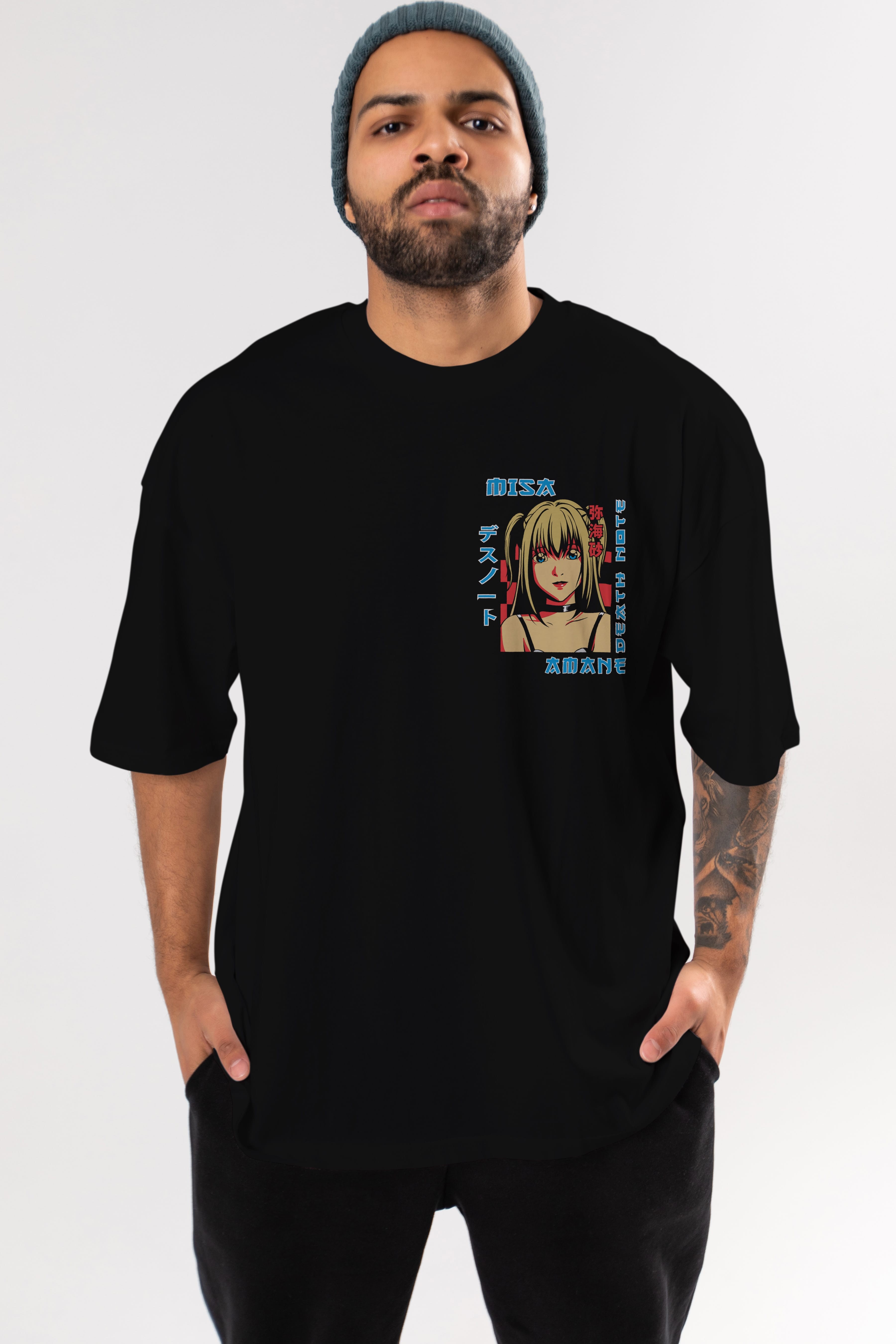 MISA-DEATH NOTE Ön Sol Baskılı Oversize t-shirt Erkek Kadın Unisex %100 Pamuk Bisiklet Yaka tişort