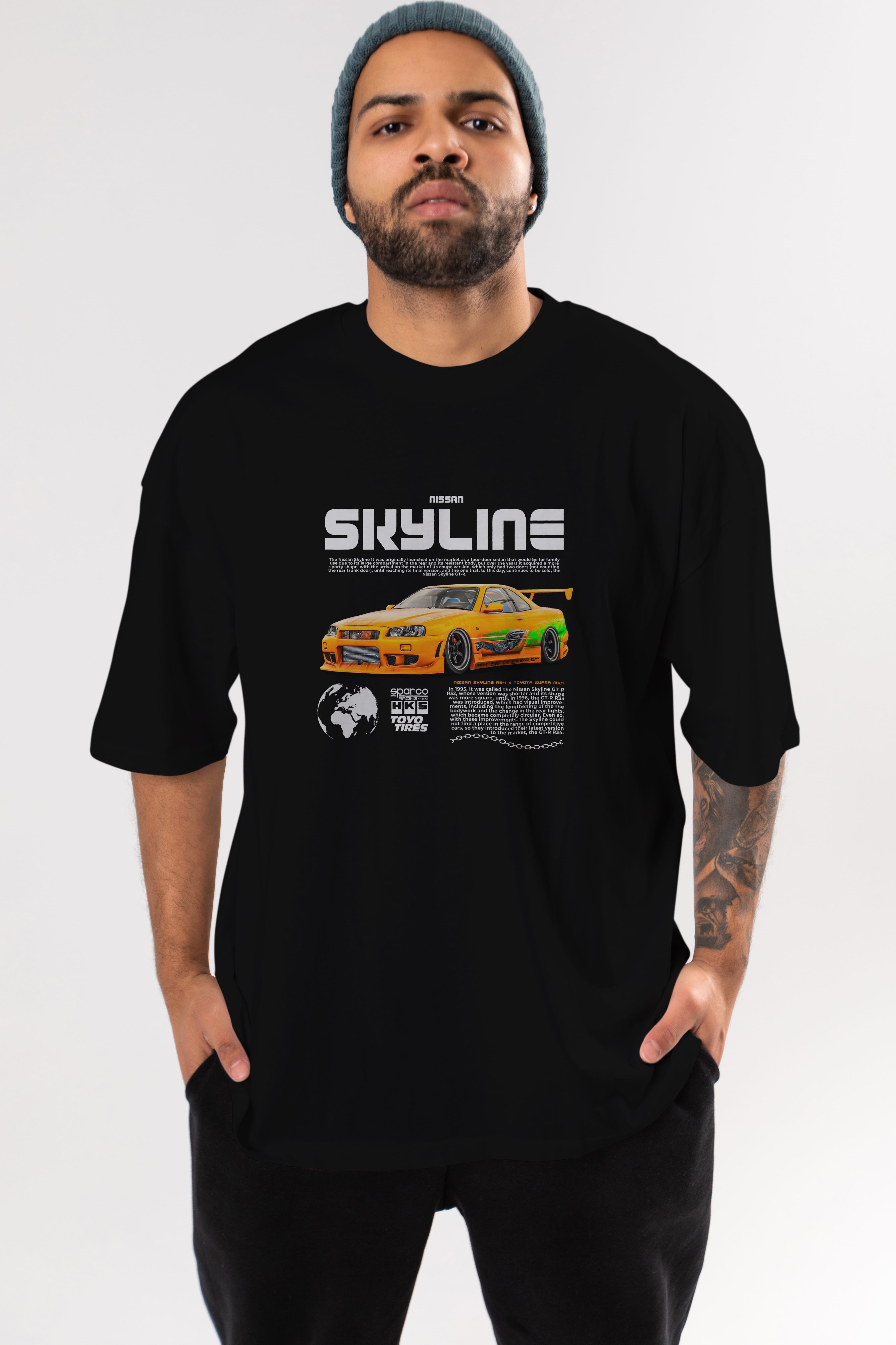 SKYLINE X SUPRA Ön Baskılı Oversize t-shirt Erkek Kadın Unisex %100 Pamuk Bisiklet Yaka tişort