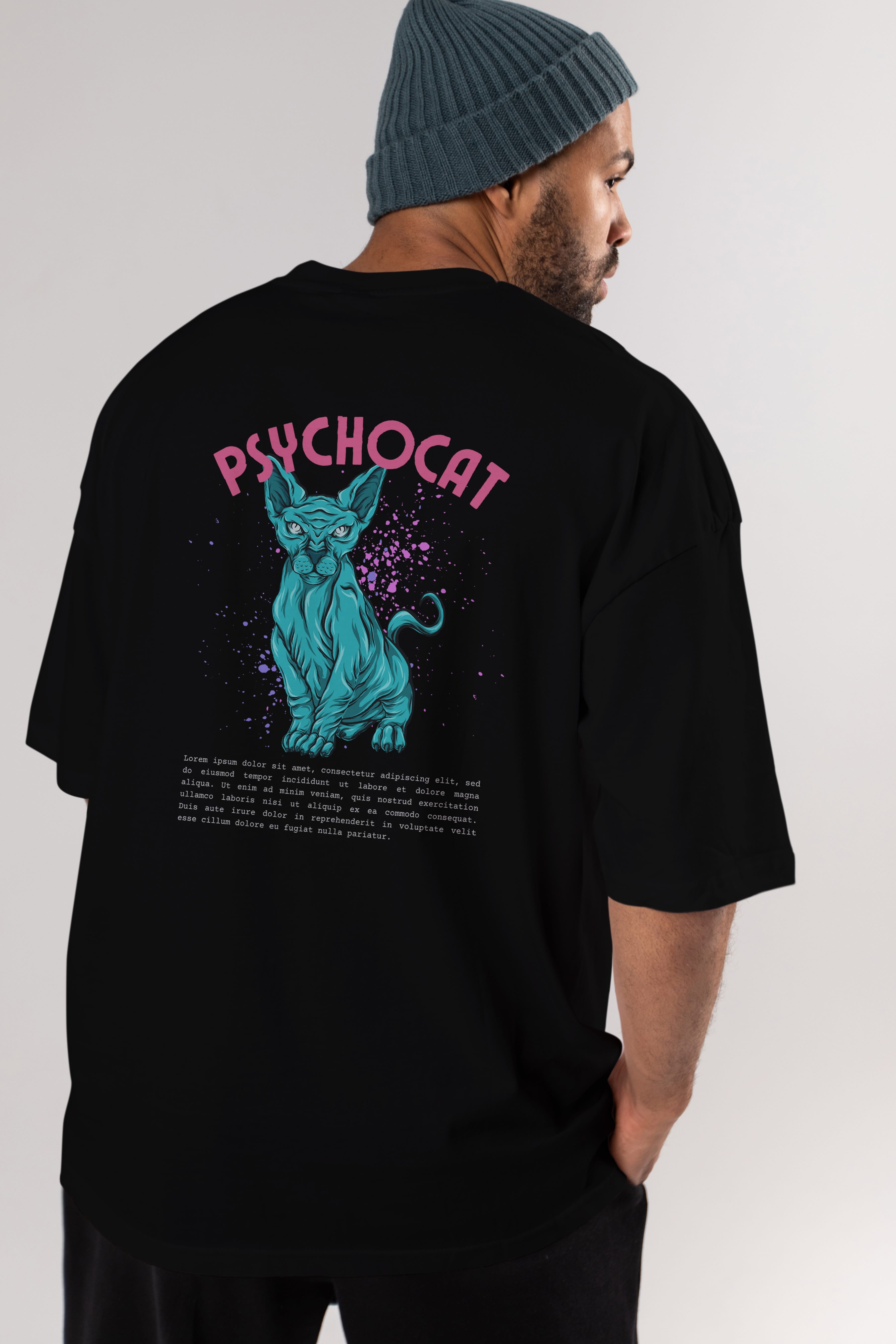 Psychocat Arka Baskılı Oversize t-shirt Erkek Kadın Unisex