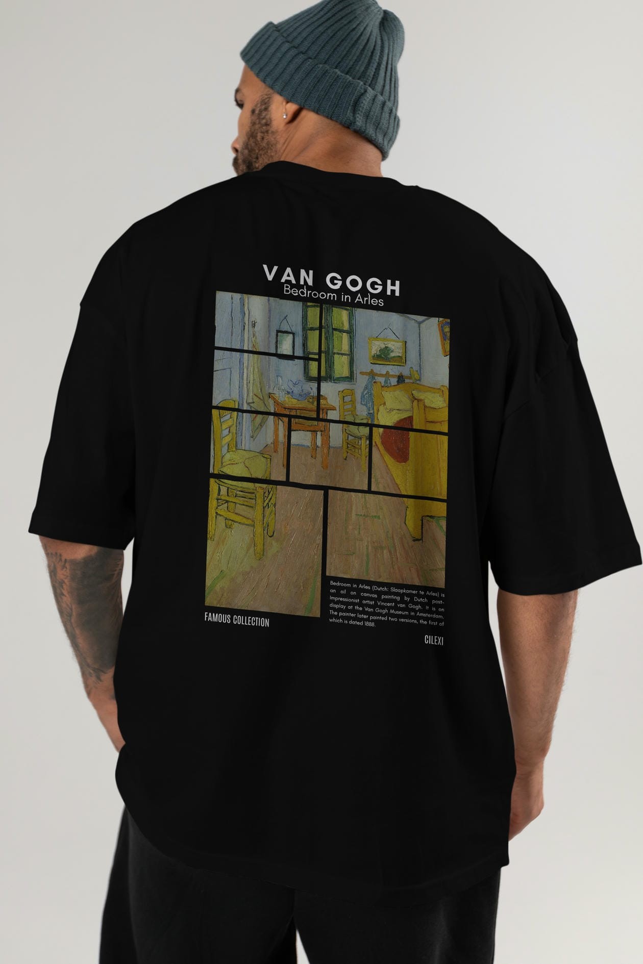 Van Gogh Arka Baskılı Oversize t-shirt Erkek Kadın Bisiklet Yaka Pamuk tişort