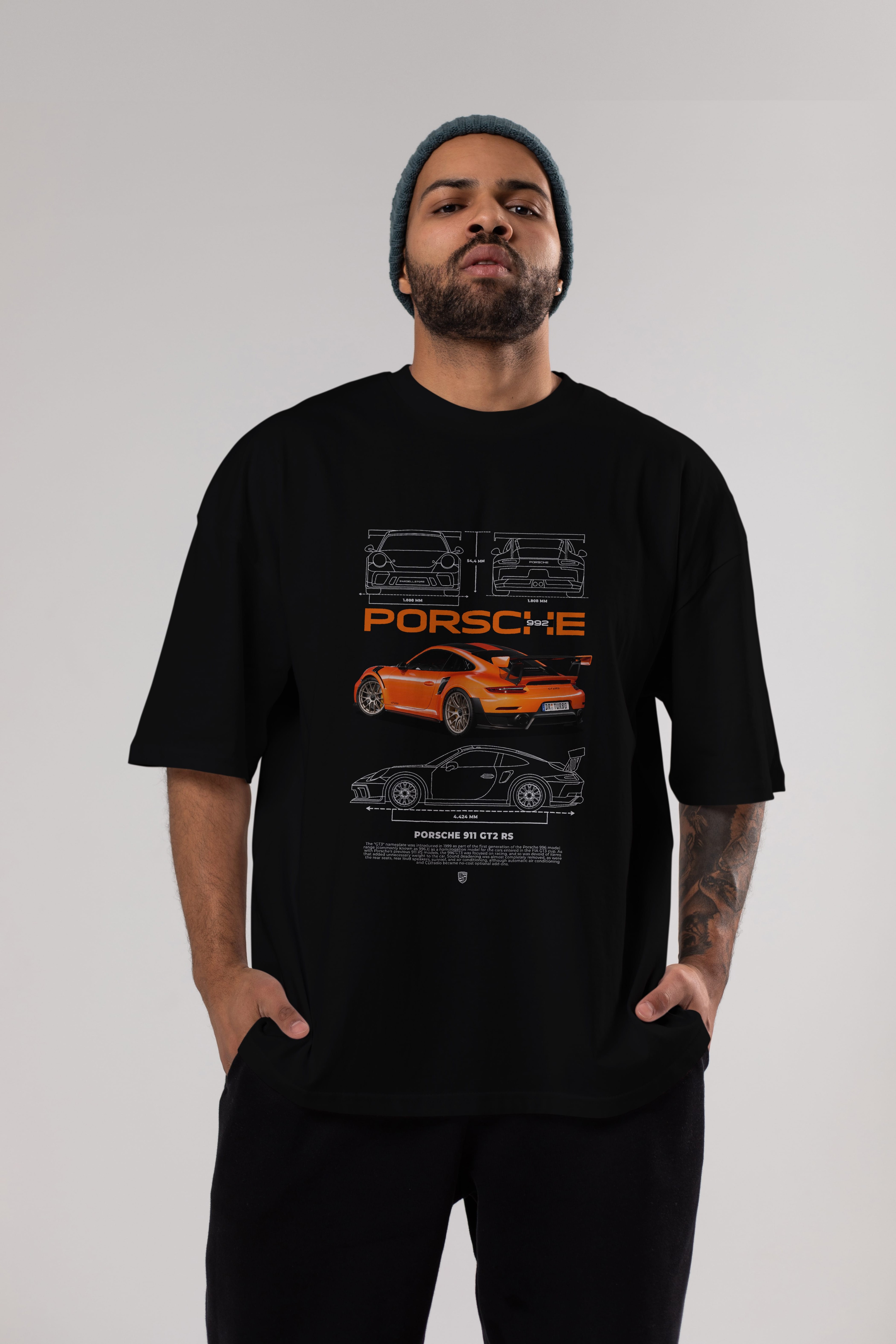 PORSCHE 992 Ön Baskılı Oversize t-shirt Erkek Kadın Unisex %100 Pamuk Bisiklet Yaka tişort