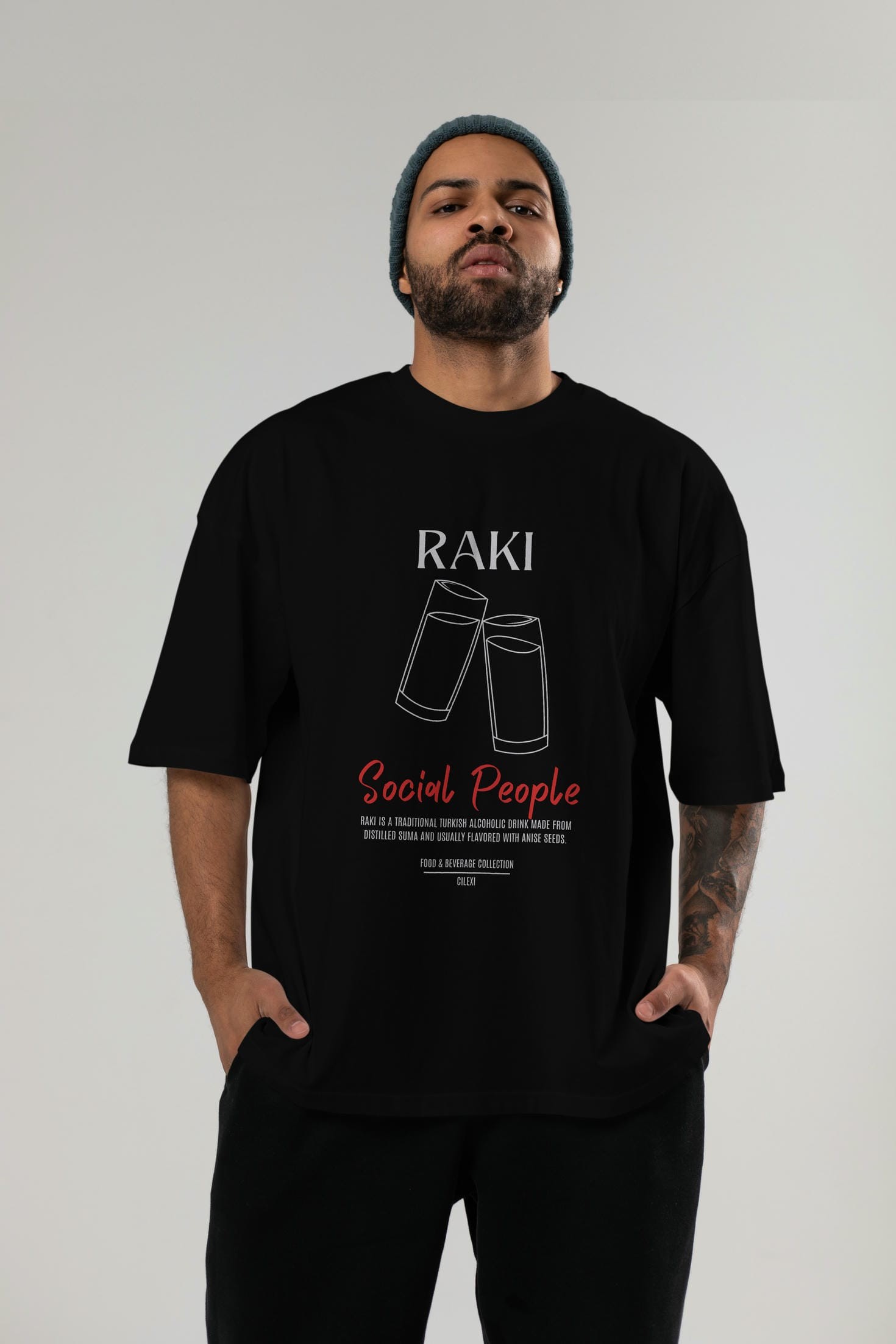 Rakı Kokteyl Serisi ön Baskılı Oversize t-shirt Erkek Kadın %100 Pamuk Bisiklet Yaka tişort