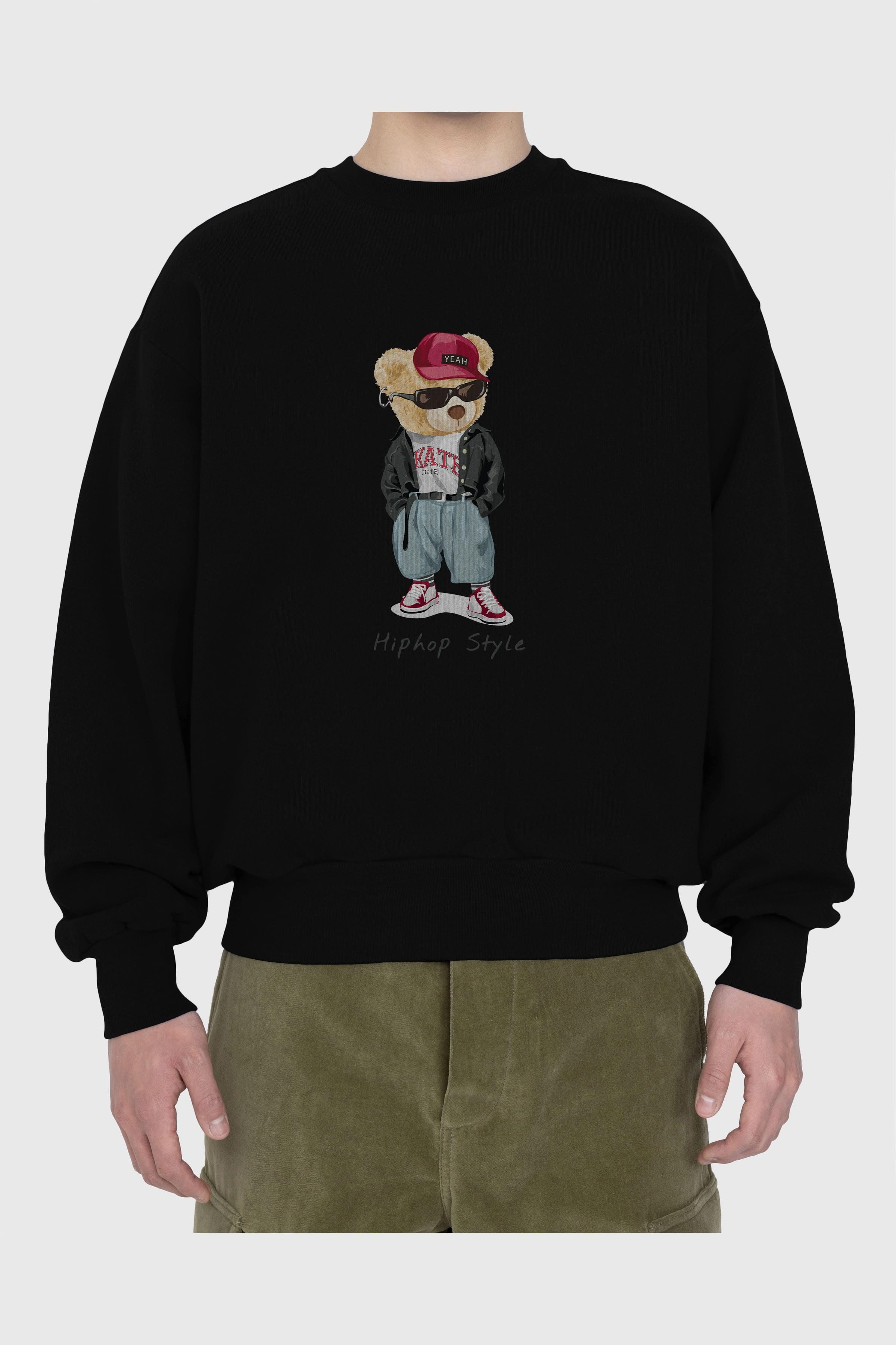 Teddy Bear Hiphop Style Ön Baskılı Oversize Sweatshirt Erkek Kadın Unisex