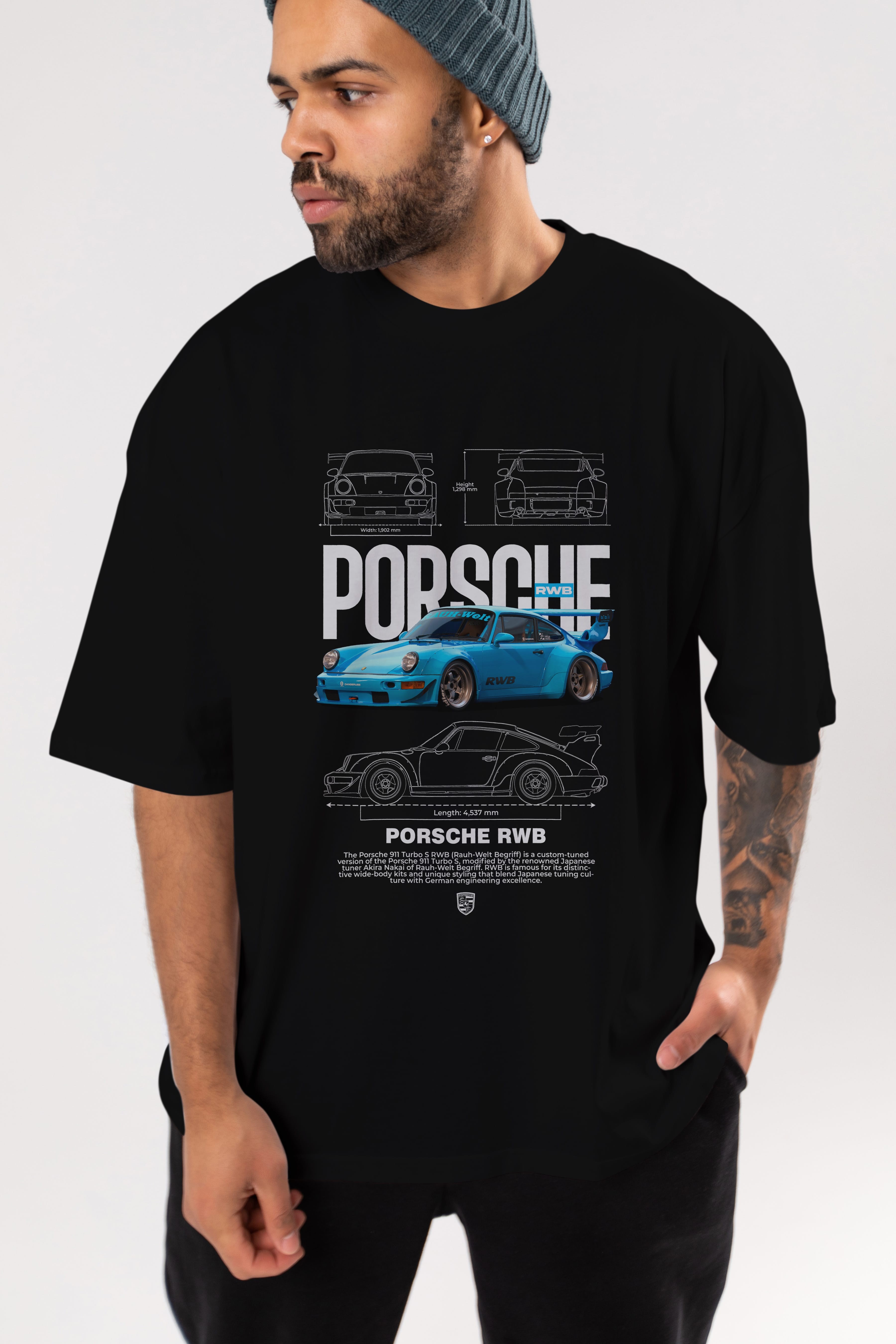 porsche 911 turbo s RWB Ön Baskılı Oversize t-shirt Erkek Kadın Unisex %100 Pamuk Bisiklet Yaka tişort