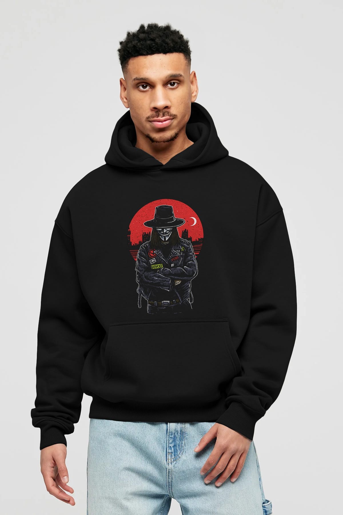 vendetta Ön Baskılı Hoodie Oversize Kapüşonlu Sweatshirt Erkek Kadın Unisex