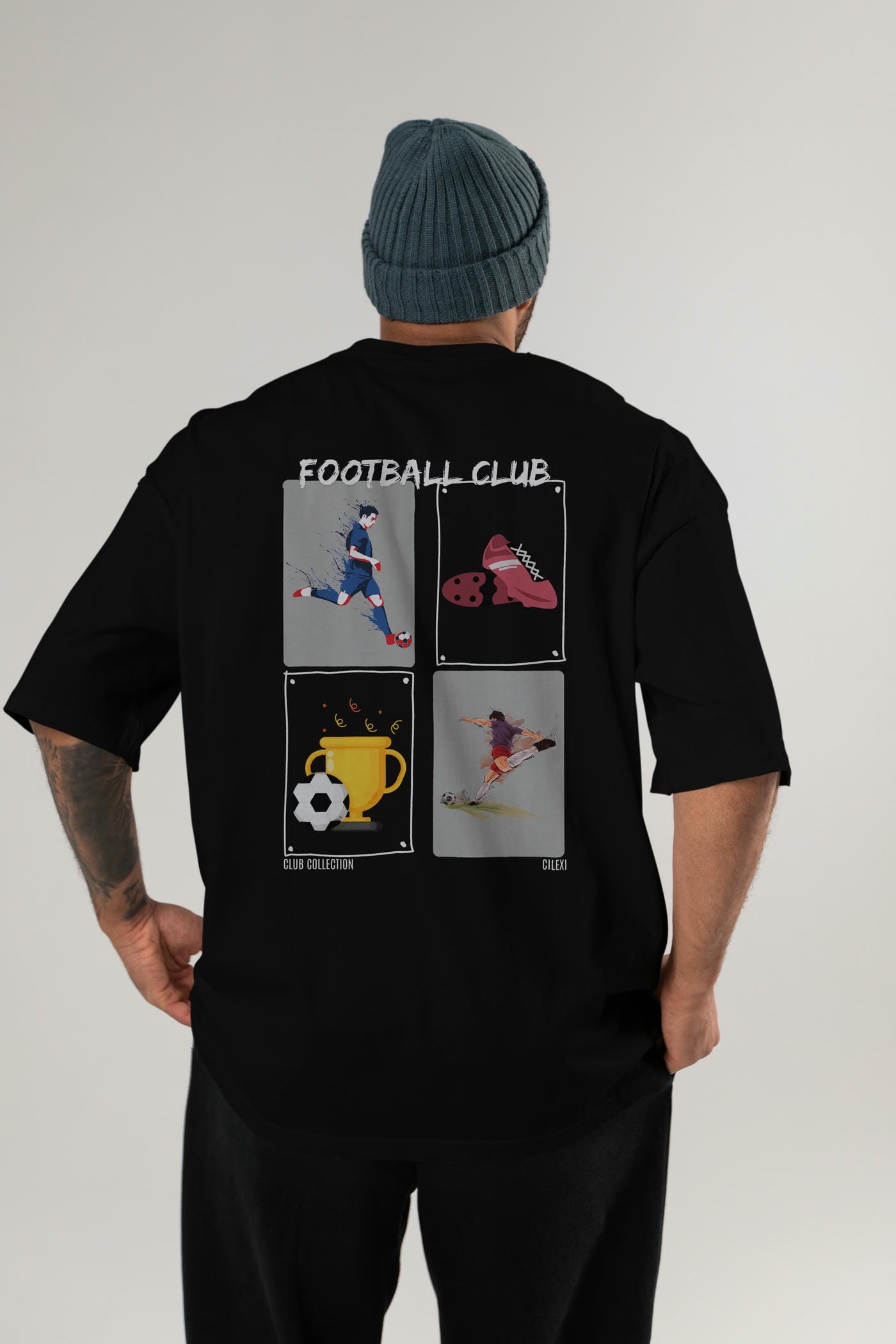 Football Club Arka Baskılı Oversize t-shirt Erkek Kadın %100 Pamuk Bisiklet Yaka tişort
