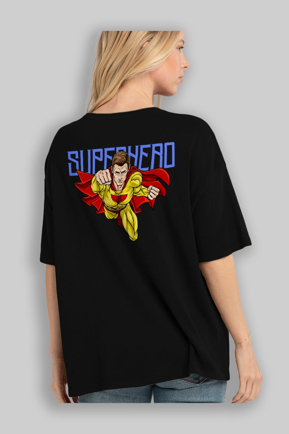 Super Hero Arka Baskılı Oversize t-shirt Erkek Kadın Unisex