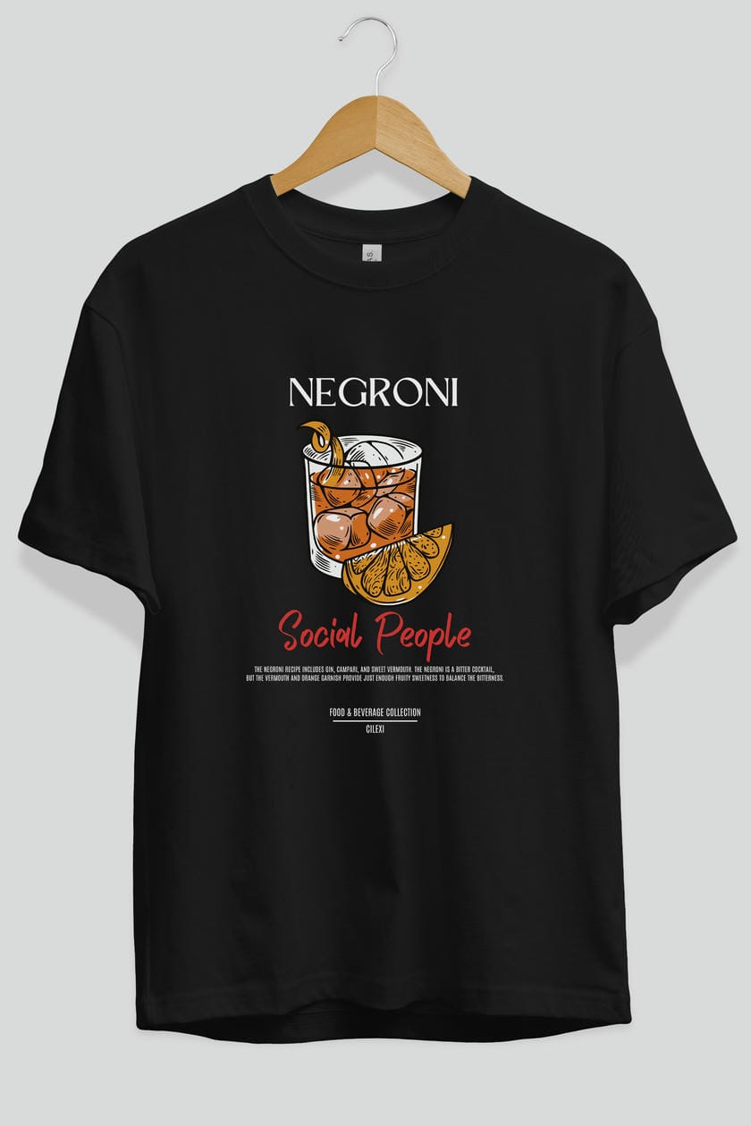 Negroni Kokteyl Serisi ön Baskılı Oversize t-shirt Erkek Kadın %100 Pamuk Bisiklet Yaka tişort