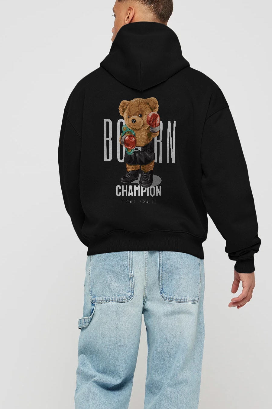 Teddy Bear Champion Arka Baskılı Hoodie Oversize Kapüşonlu Sweatshirt Erkek Kadın Unisex
