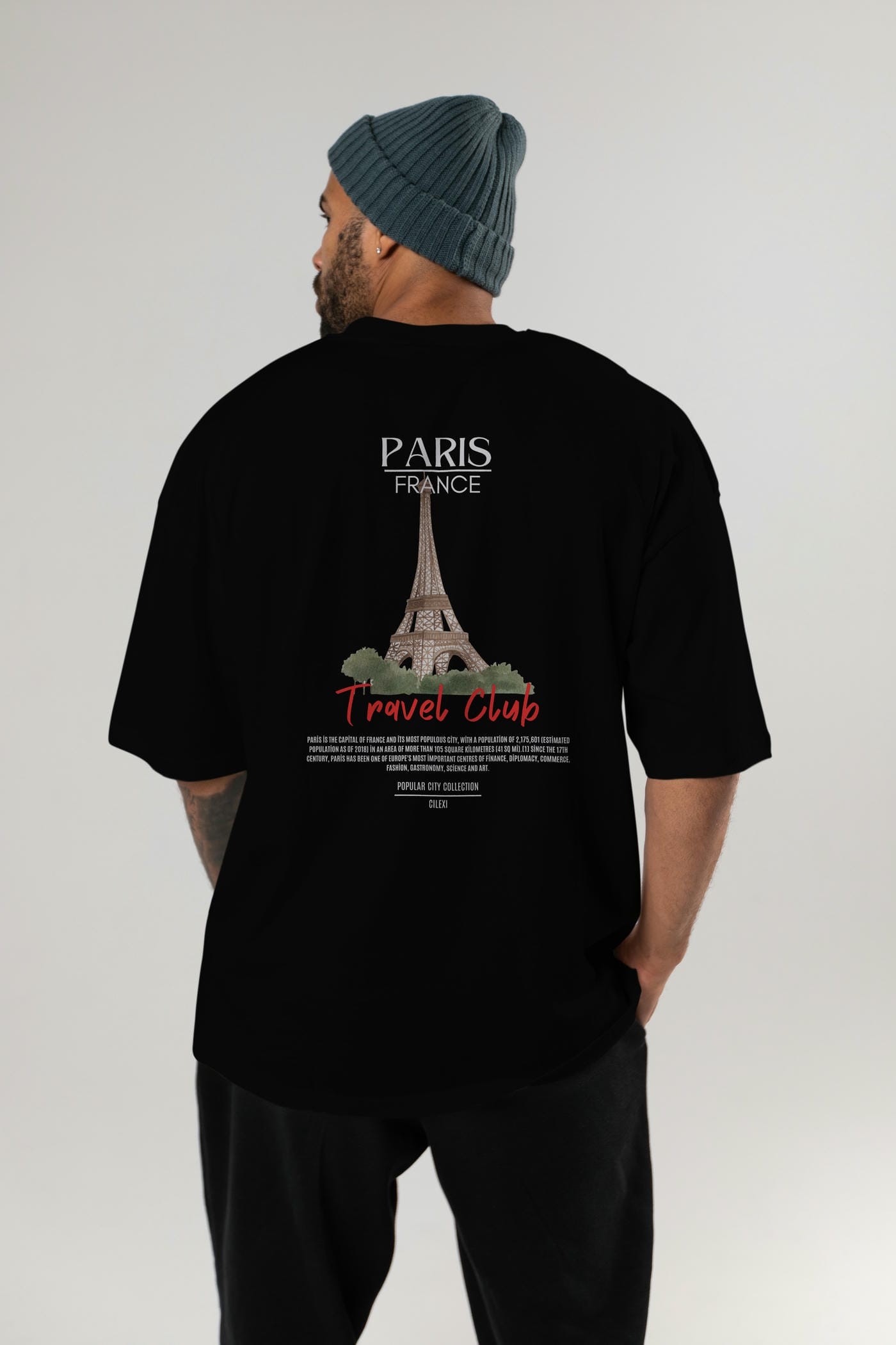 Paris France Arka Baskılı Oversize t-shirt Erkek Kadın Pamuk Bisiklet Yaka tişort