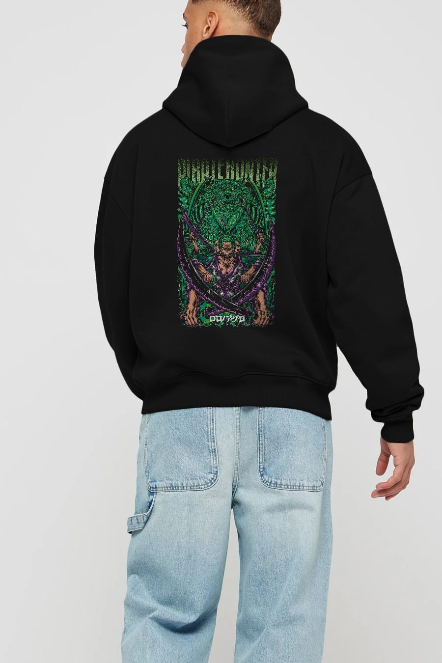 RORONOA ZORO 3 Anime Arka Baskılı Hoodie Oversize Kapüşonlu Sweatshirt Erkek Kadın Unisex