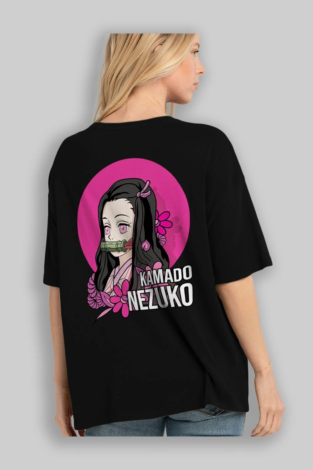 Nezuko Kamado 2 Anime Arka Baskılı Oversize t-shirt Erkek Kadın Unisex