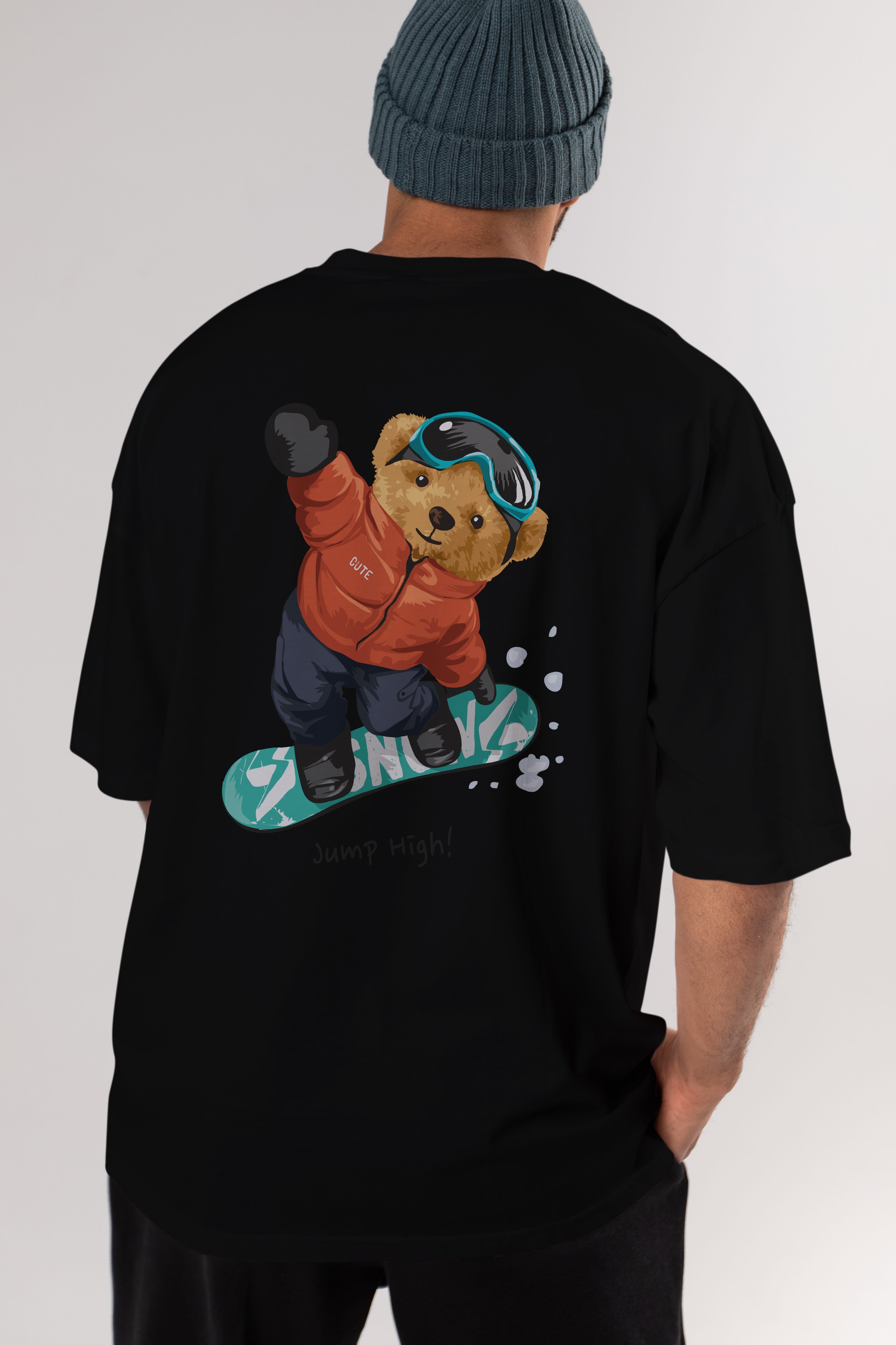 Teddy Bear Jump High Arka Baskılı Oversize t-shirt Erkek Kadın Unisex %100 Pamuk