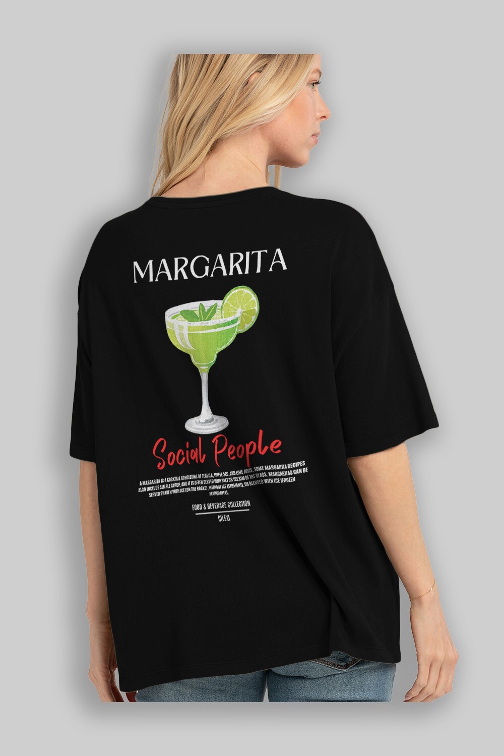 Margarita Kokteyl Serisi Baskılı Oversize t-shirt Erkek Kadın Unisex %100 Pamuk Bisiklet Yaka tişort