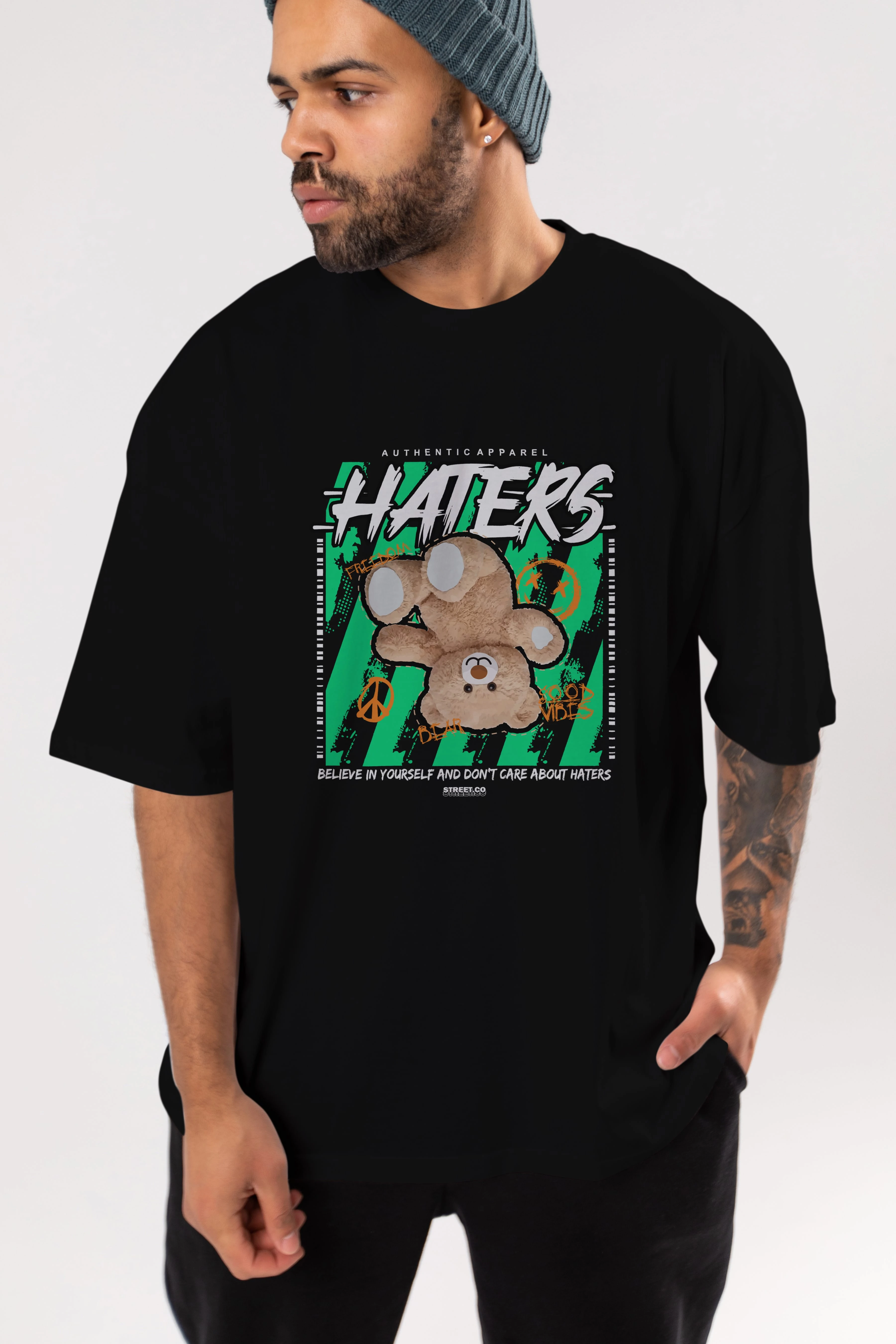 Haters Bear Ön Baskılı Oversize t-shirt Erkek Kadın Unisex