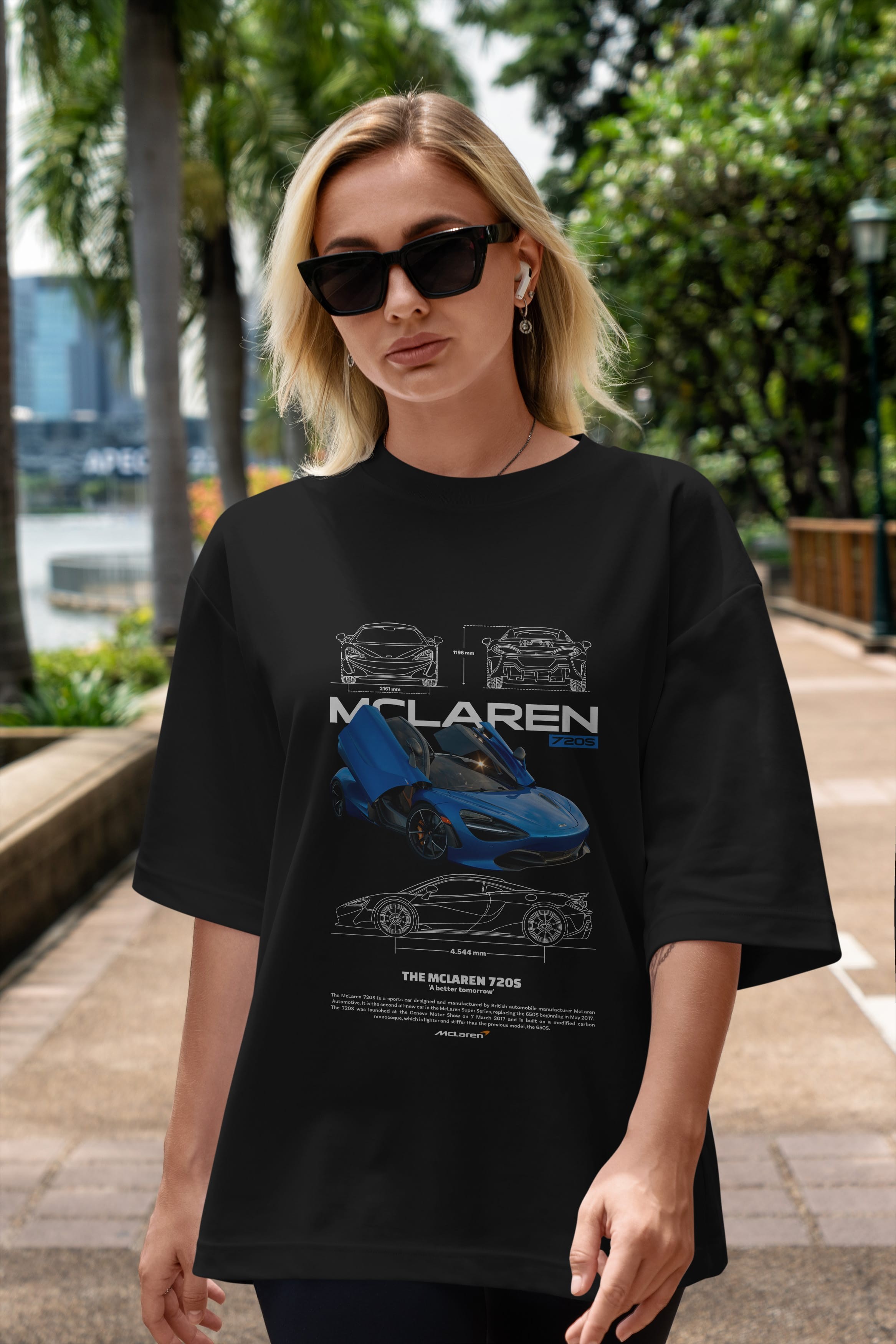 McLaren 720S Ön Baskılı Oversize t-shirt Erkek Kadın Unisex %100 Pamuk Bisiklet Yaka tişort