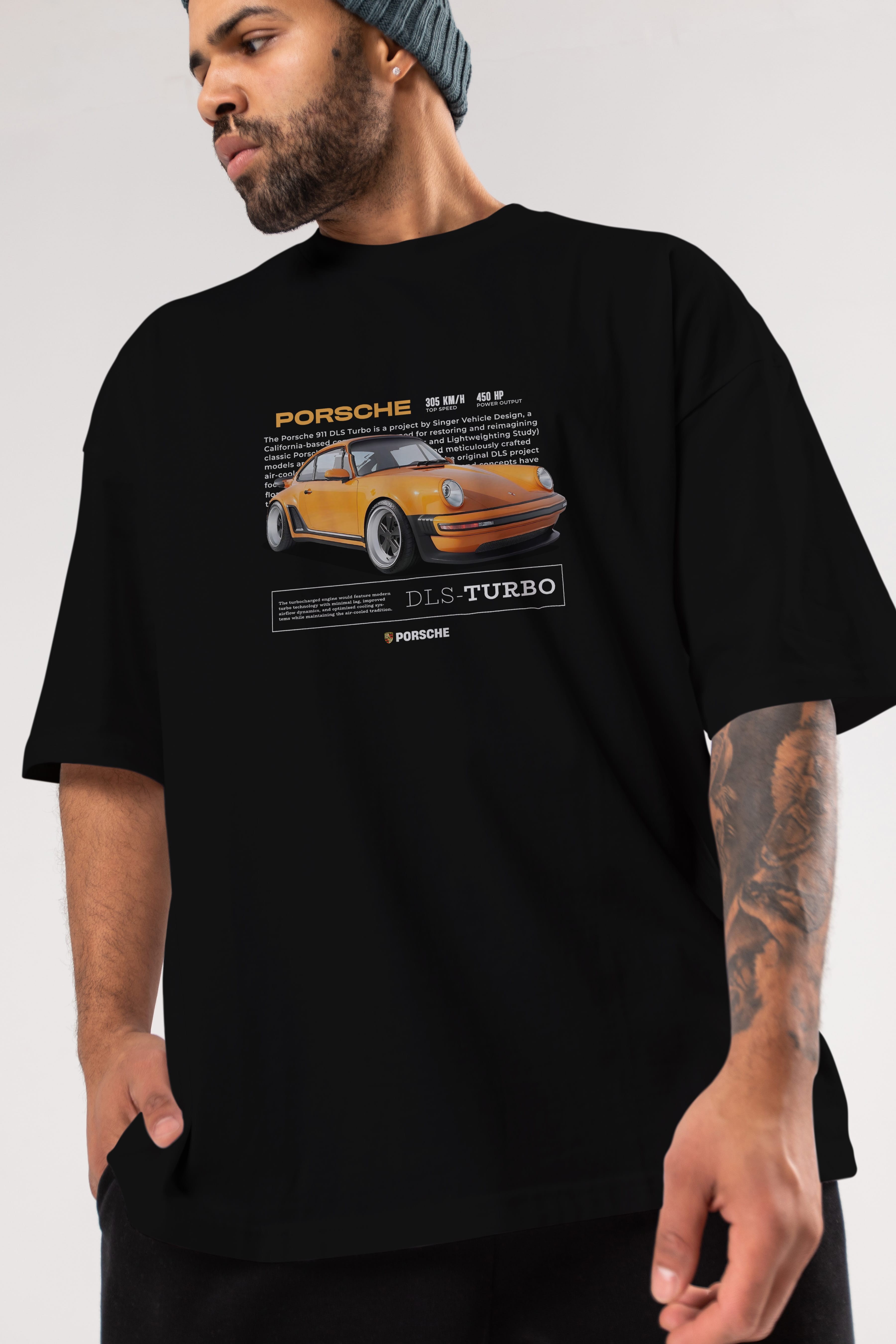 PORSCHE DLS-TURBO Ön Baskılı Oversize t-shirt Erkek Kadın Unisex %100 Pamuk Bisiklet Yaka tişort