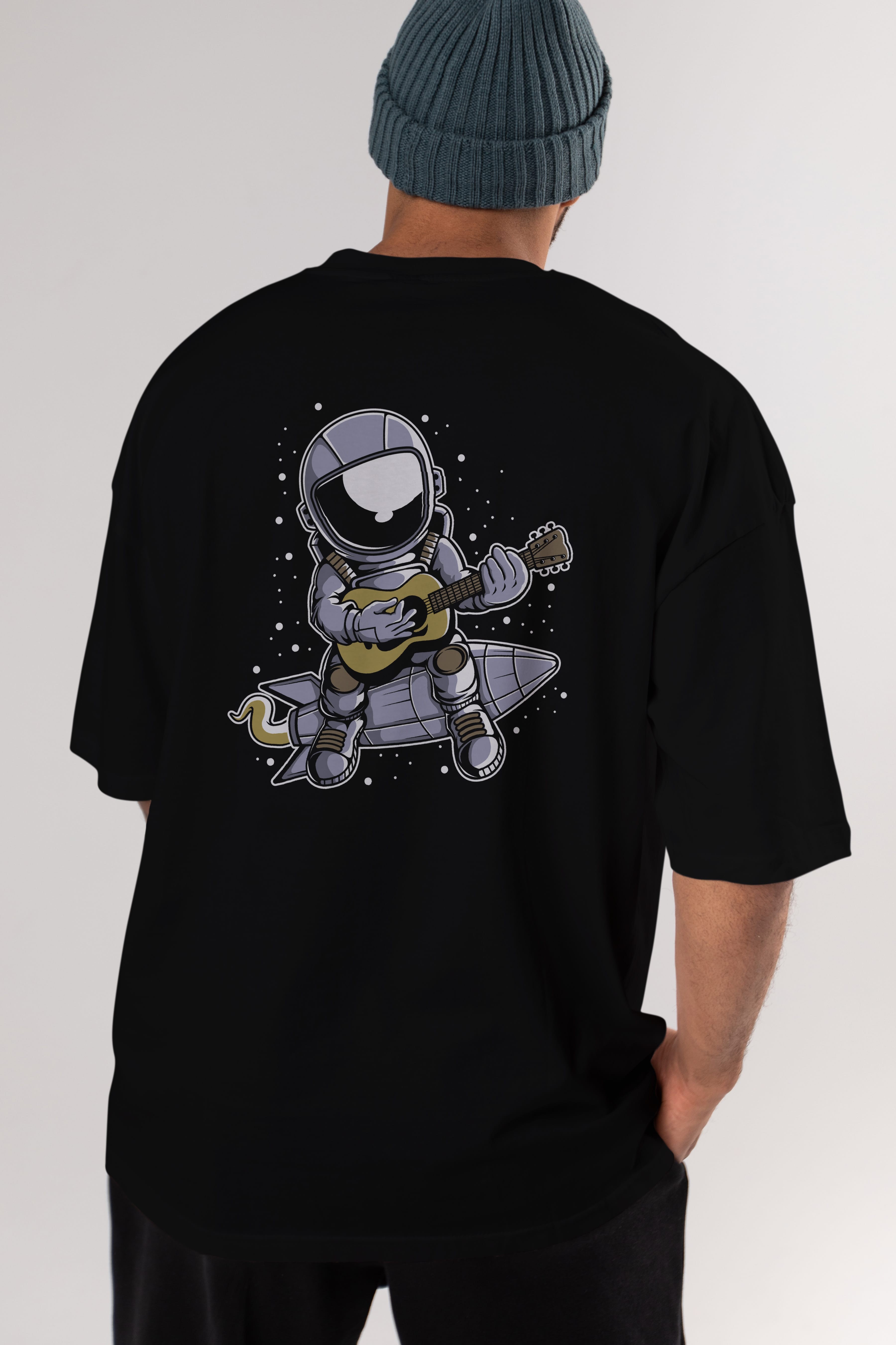 Astronaut Guitar (2) Arka Baskılı Oversize t-shirt Erkek Kadın Unisex