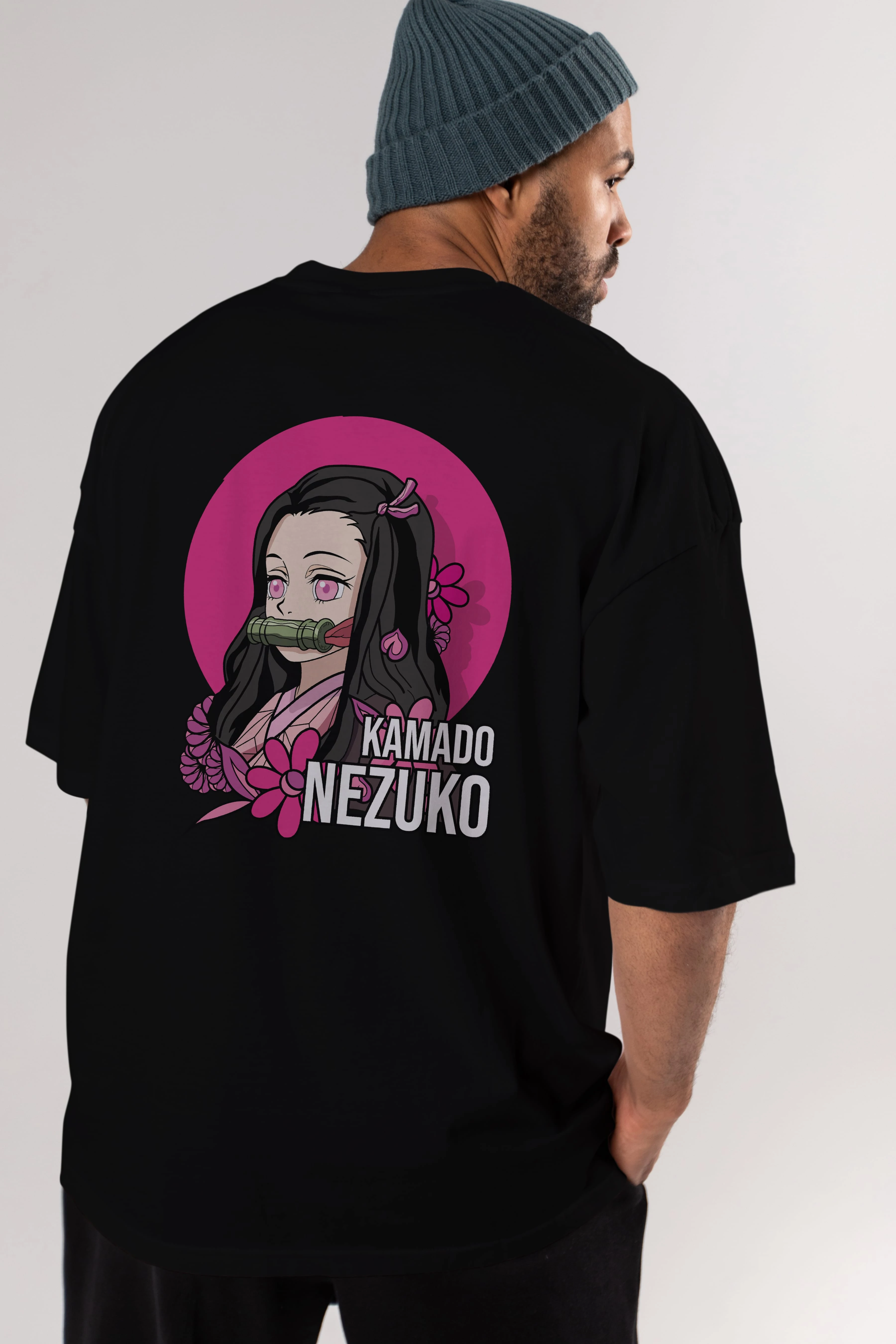 Nezuko Kamado 2 Anime Arka Baskılı Oversize t-shirt Erkek Kadın Unisex
