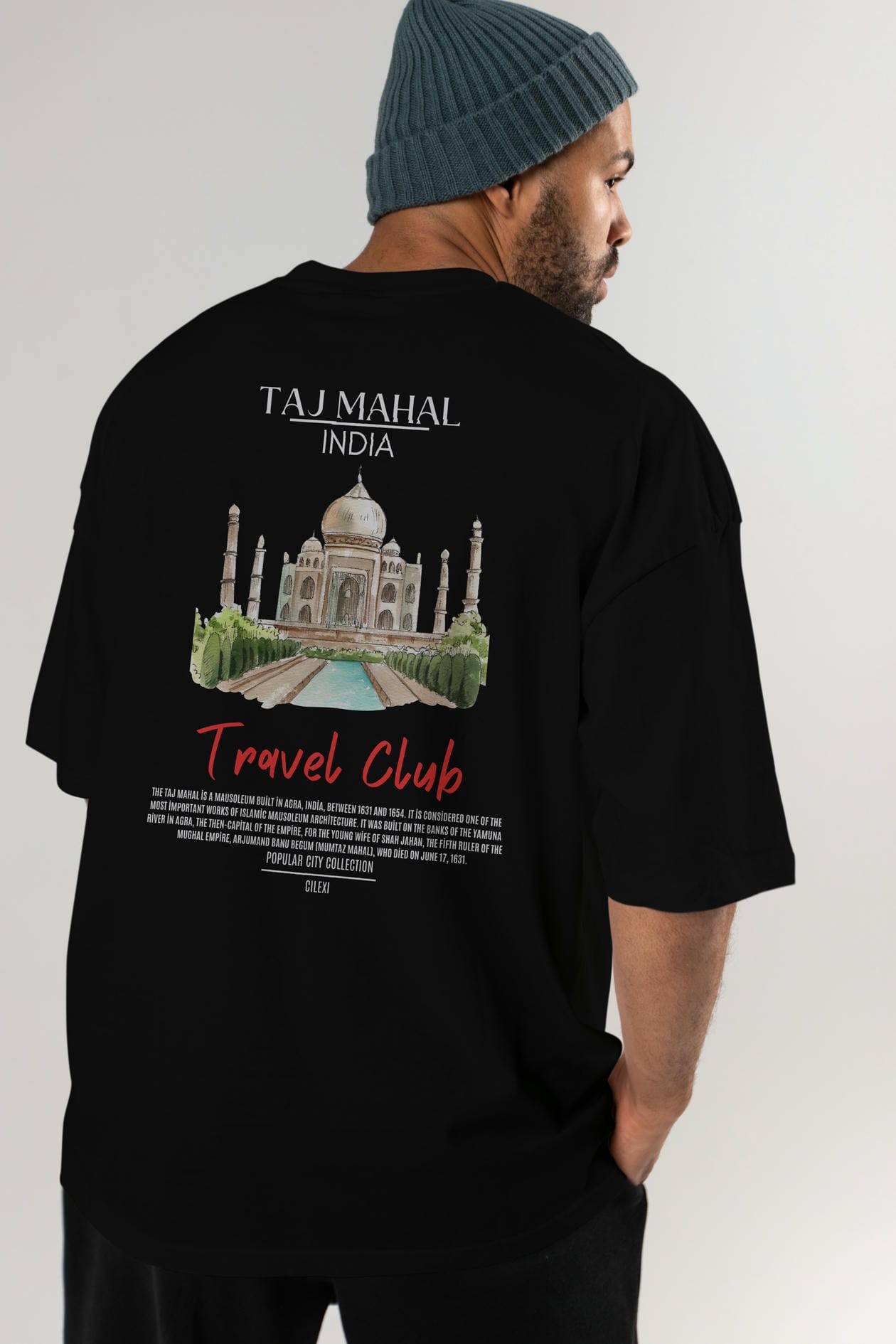 Taj Mahal İndia Arka Baskılı Oversize t-shirt Erkek Kadın Pamuk Bisiklet Yaka tişort