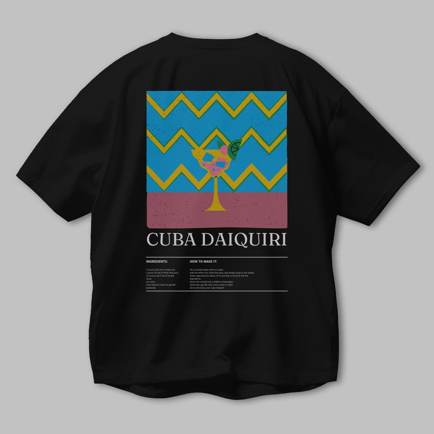 Cuba Daiquiri Kokteyl Serisi Arka Baskılı Oversize t-shirt Erkek Kadın %100 Pamuk Bisiklet Yaka tişort