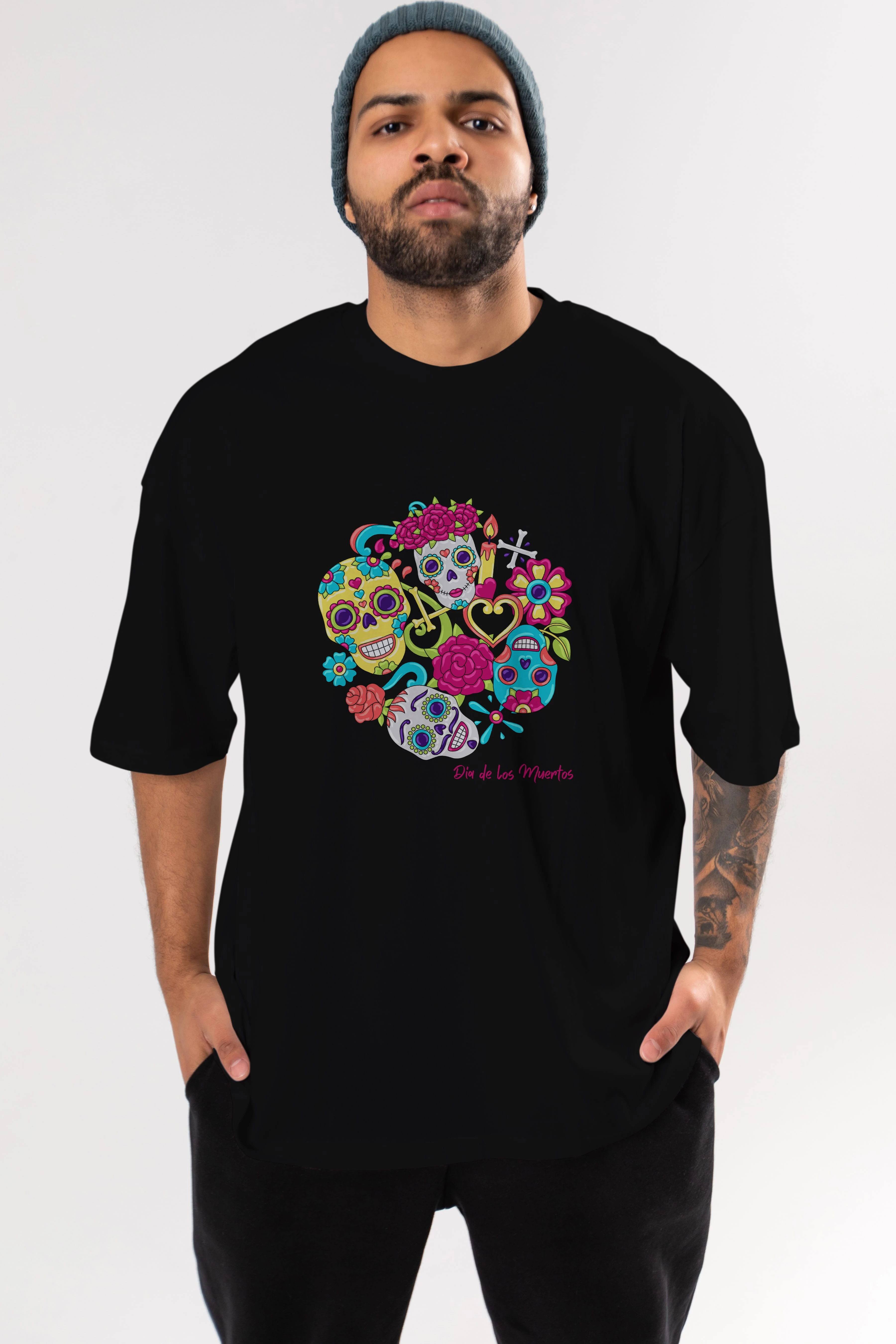 Dia de los Muertos Ön Baskılı Oversize t-shirt Erkek Kadın Unisex