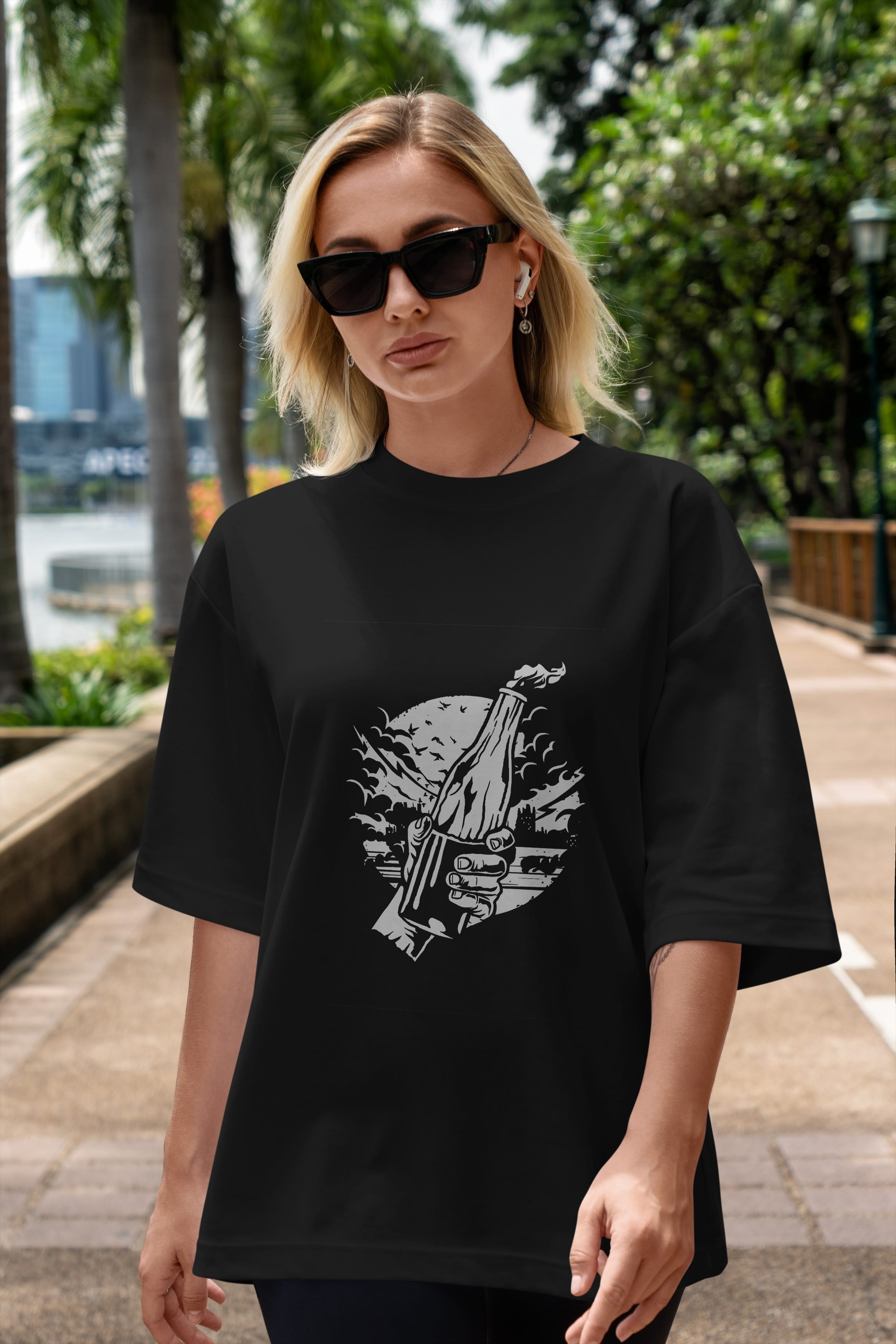 Molotov Cocktail Ön Baskılı Oversize t-shirt Erkek Kadın Unisex %100 Pamuk tişort