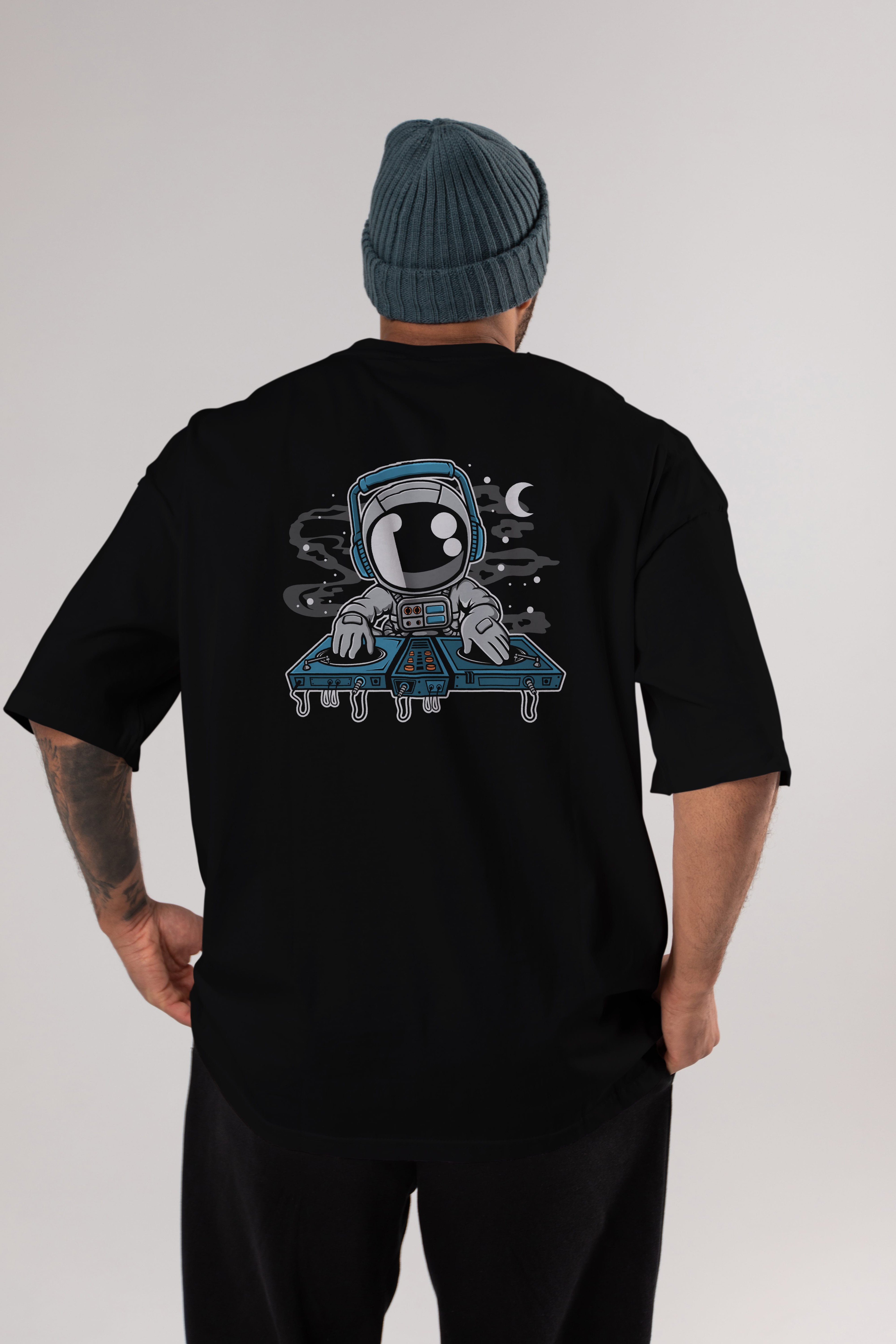 Astronaut Turntable Arka Baskılı Oversize t-shirt Erkek Kadın Unisex