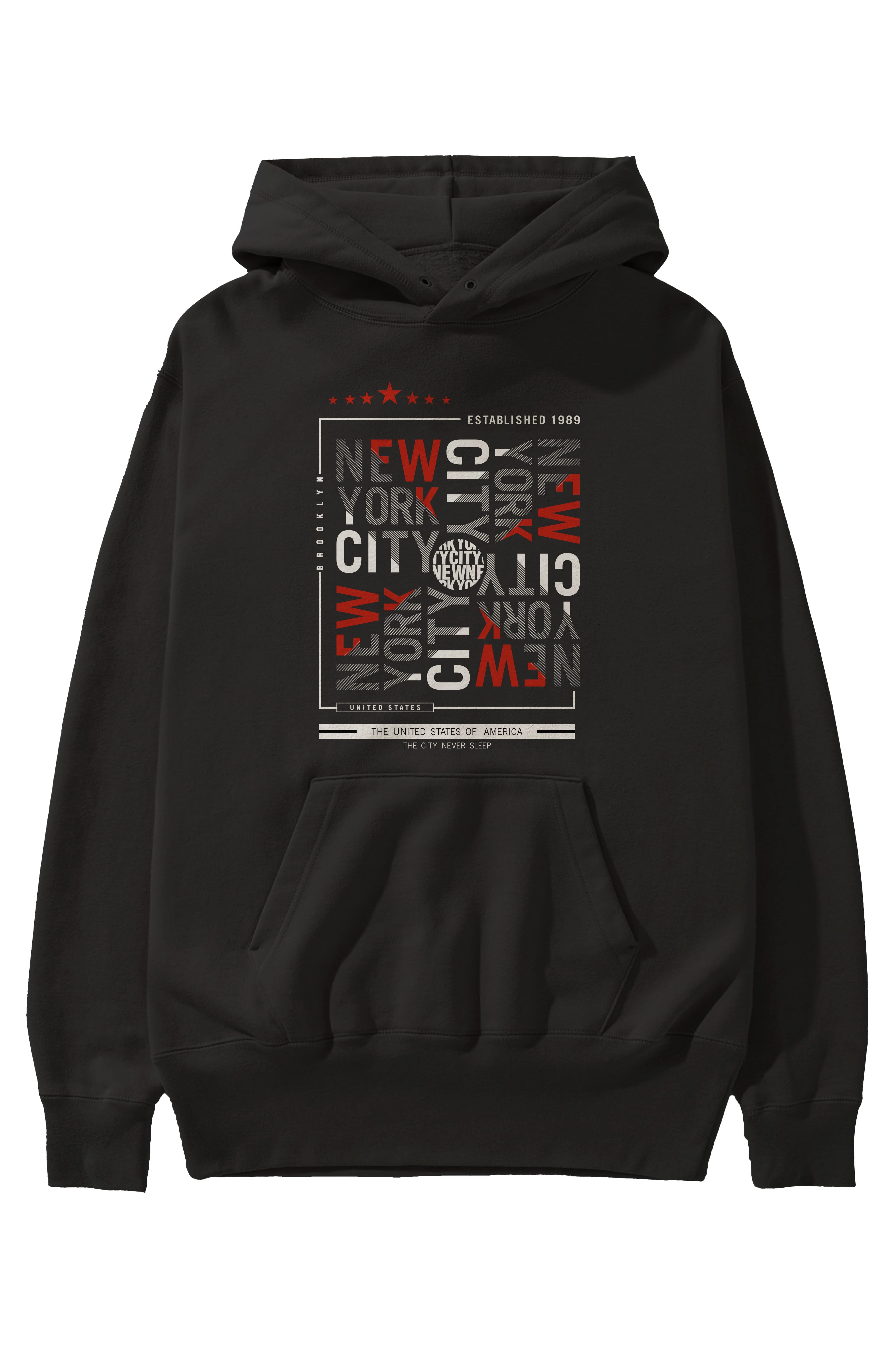 New York Style 2 Ön Baskılı Hoodie Oversize Kapüşonlu Sweatshirt Erkek Kadın Unisex