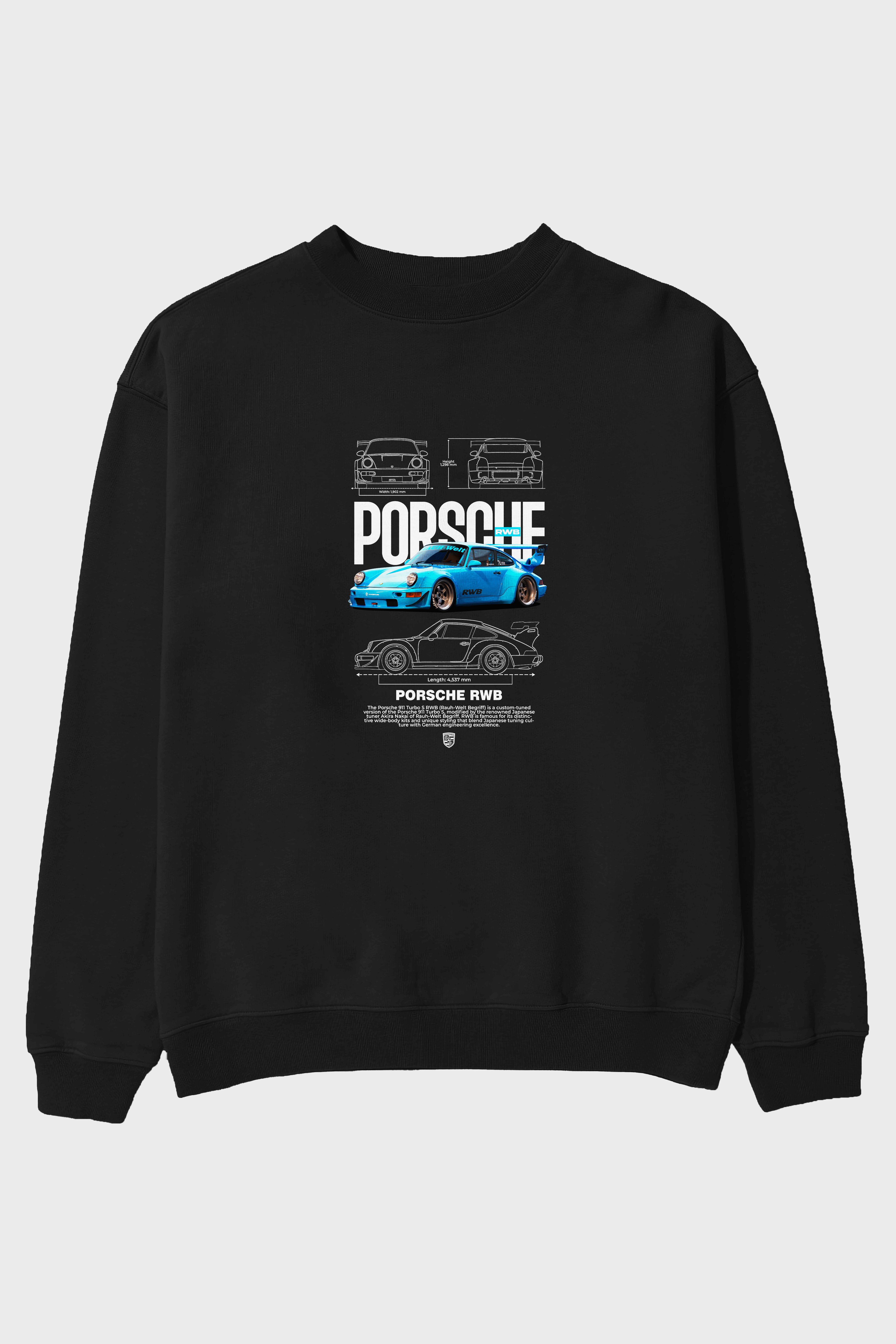 porsche 911 turbo s RWB Ön Baskılı Anime Oversize Sweatshirt Erkek Kadın Unisex