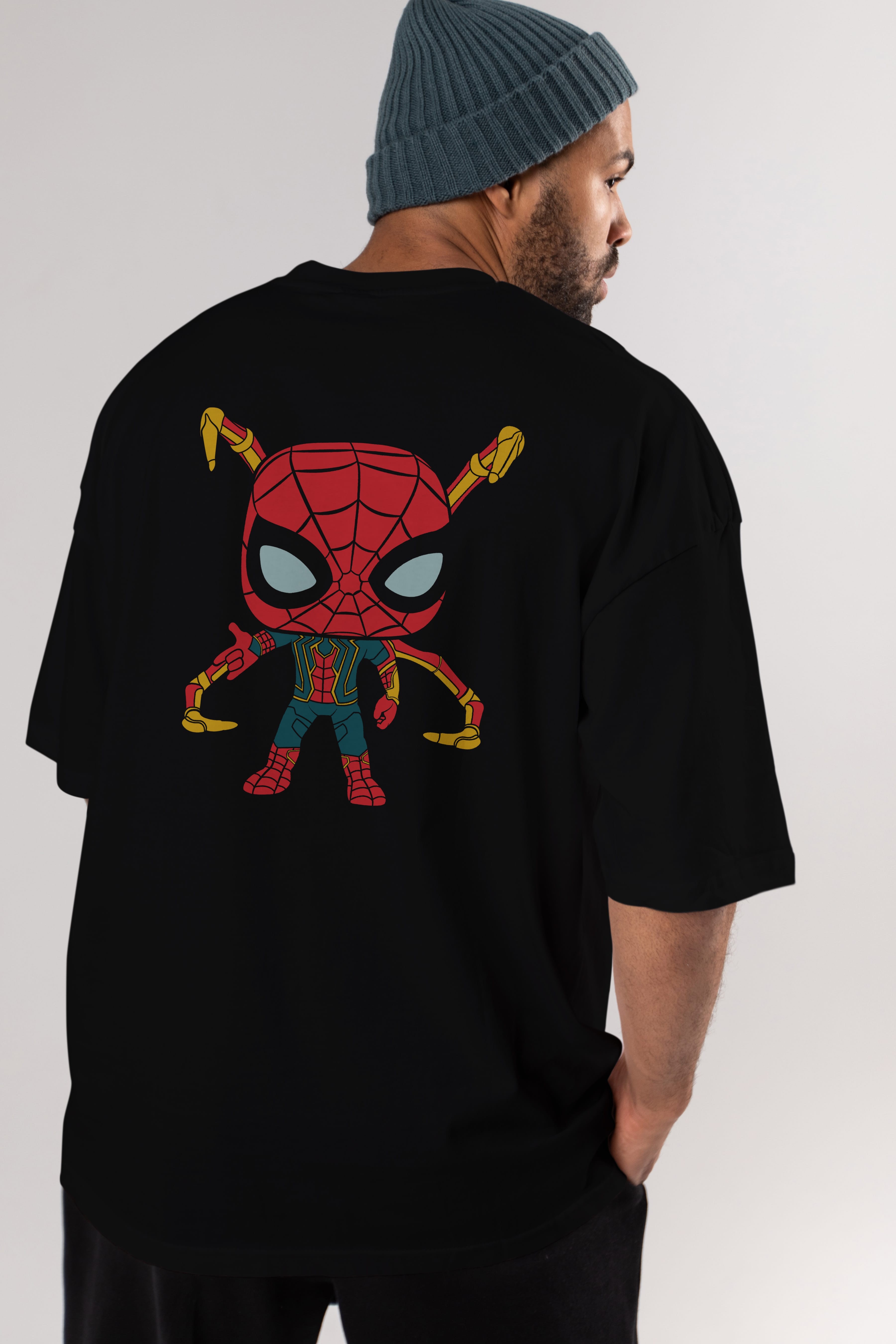 Spiderman (17) Arka Baskılı Oversize t-shirt Erkek Kadın Unisex %100 Pamuk Bisiklet Yaka tişort