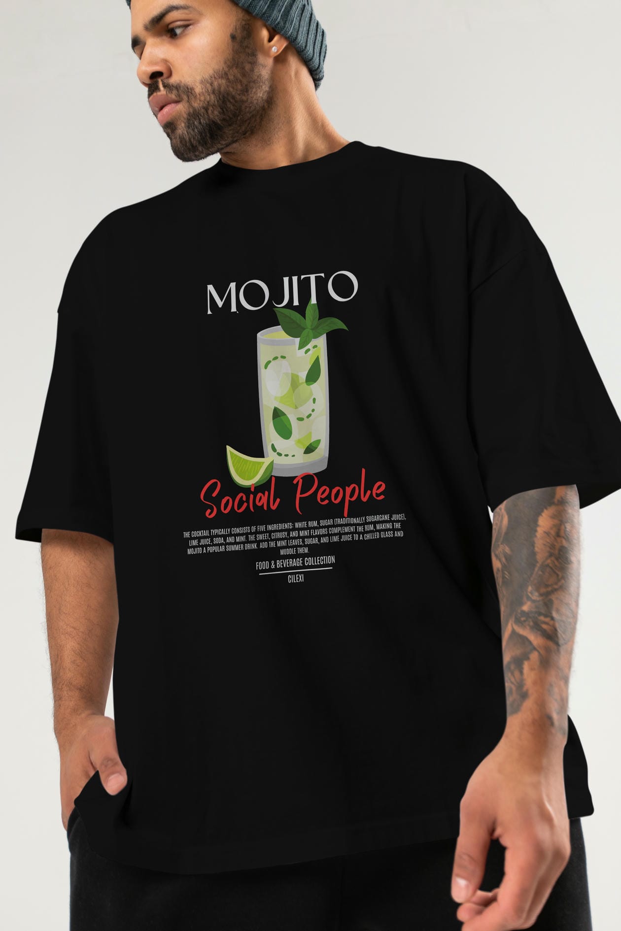 Mojıto Kokteyl Serisi ön Baskılı Oversize t-shirt Erkek Kadın %100 Pamuk Bisiklet Yaka tişort