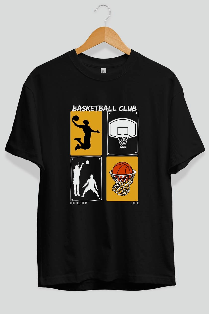 Basketball Club ön Baskılı Oversize t-shirt Erkek Kadın %100 Pamuk Bisiklet Yaka tişort