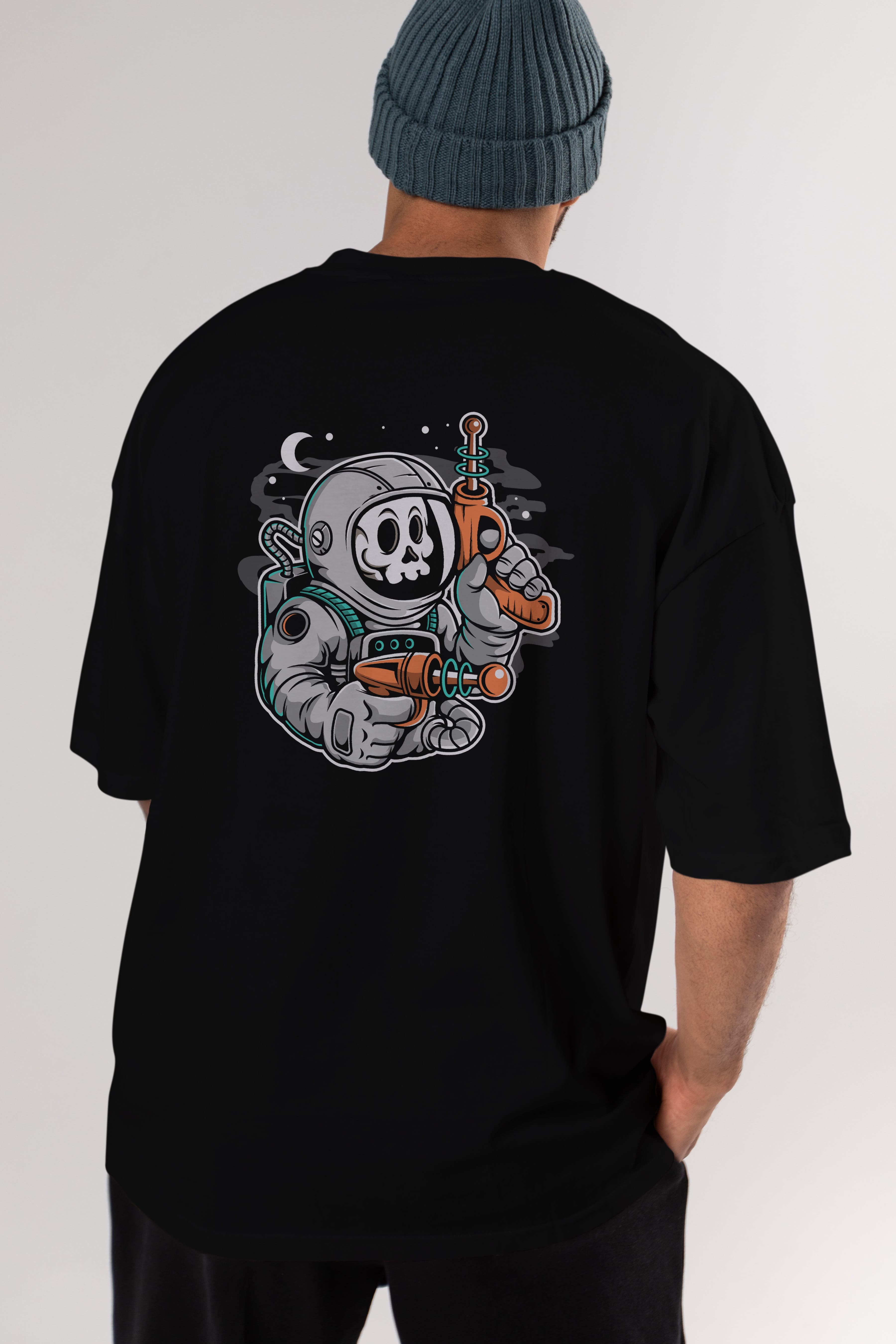 Astronaut Ray Gun Arka Baskılı Oversize t-shirt Erkek Kadın Unisex