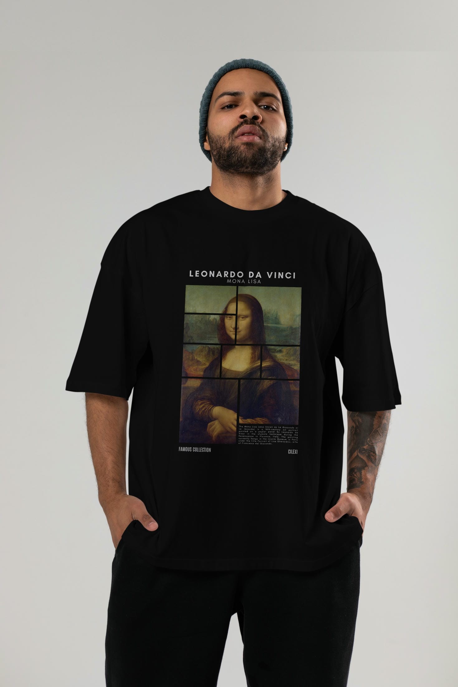 Leonardo Da Vinci Mona Lisa ön Baskılı Oversize t-shirt Erkek Kadın Bisiklet Yaka Pamuk tişort