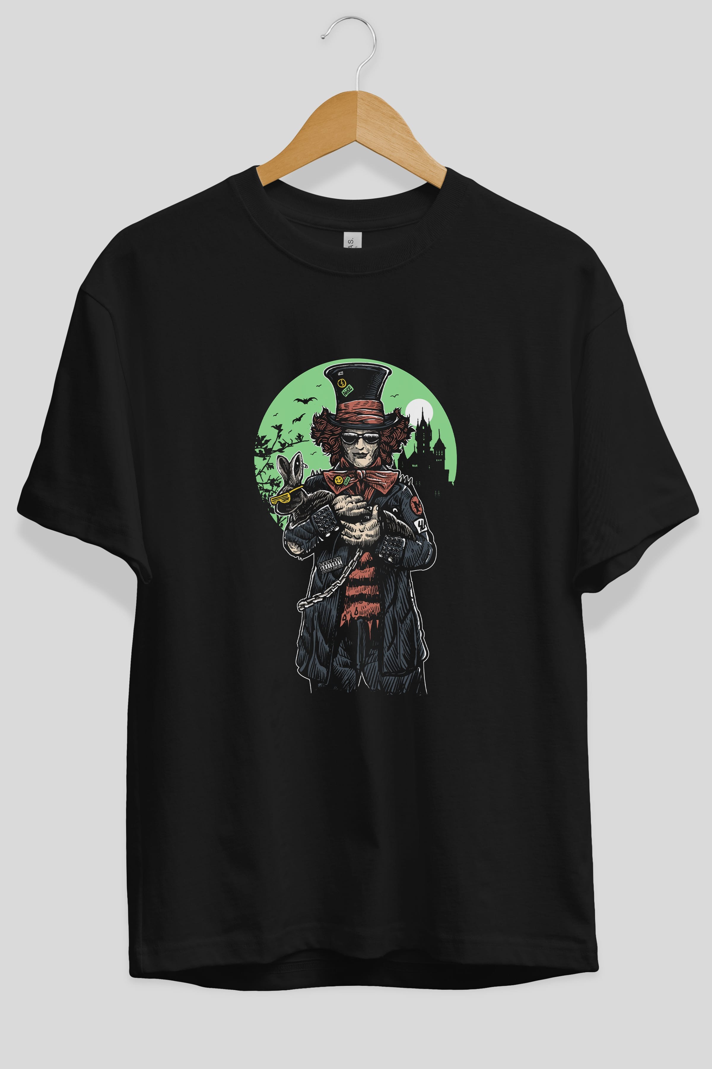 Mad Hatter Ön Baskılı Oversize t-shirt Erkek Kadın Unisex %100 Pamuk tişort