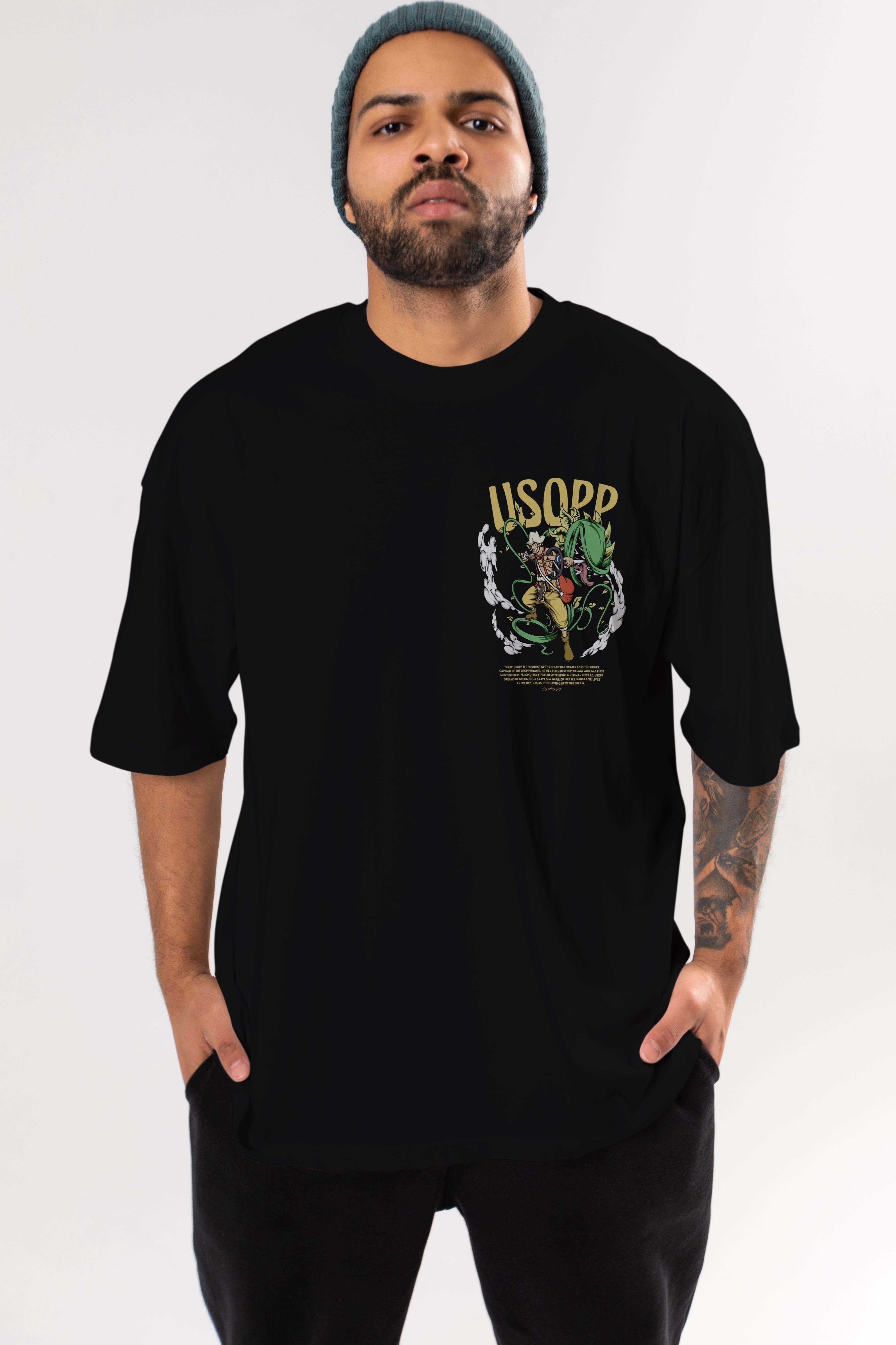 Usopp Ön Sol Baskılı Oversize t-shirt Erkek Kadın Unisex %100 Pamuk Bisiklet Yaka tişort