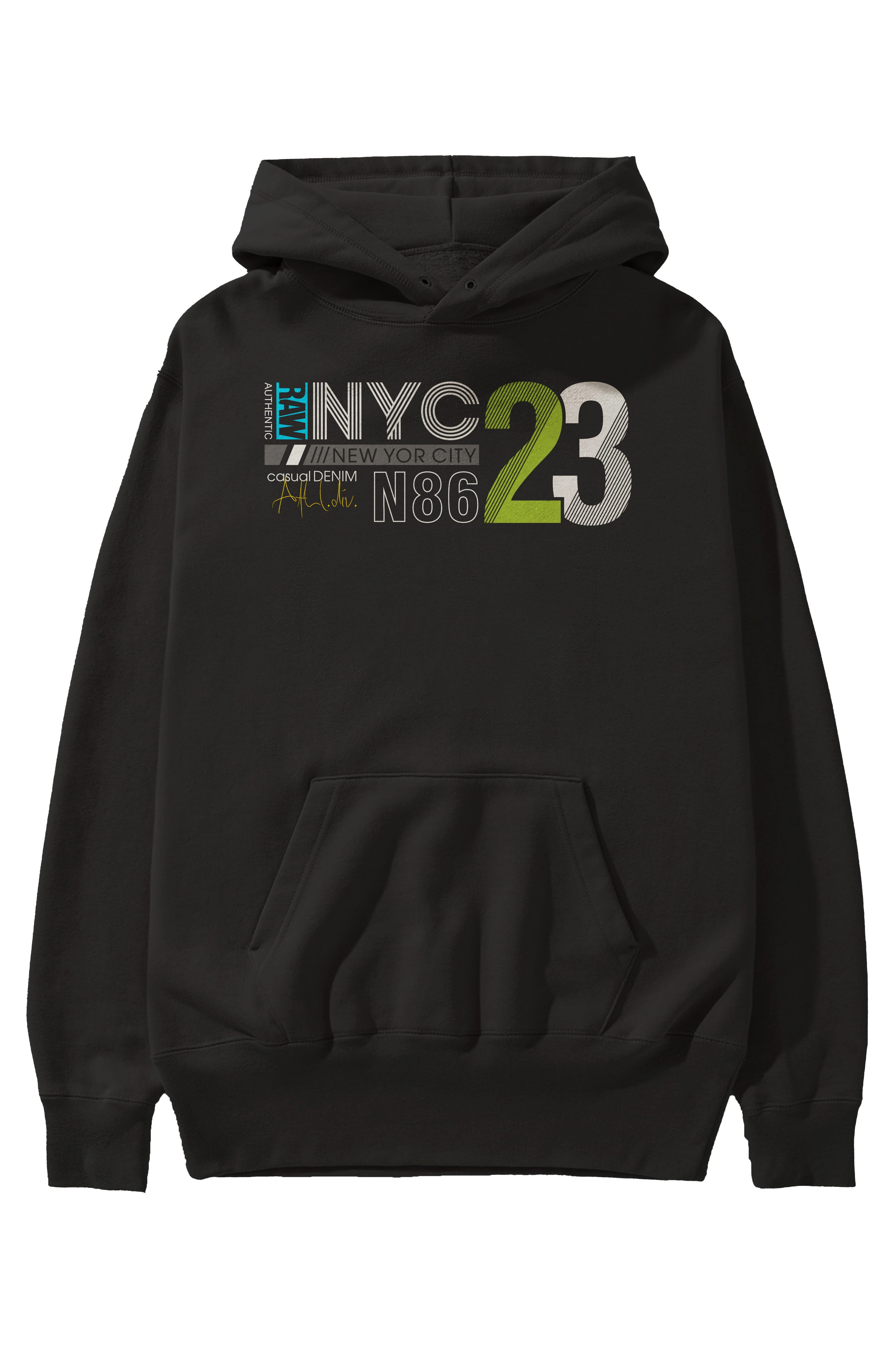 NYC 23 Ön Baskılı Oversize Hoodie Kapüşonlu Sweatshirt Erkek Kadın Unisex
