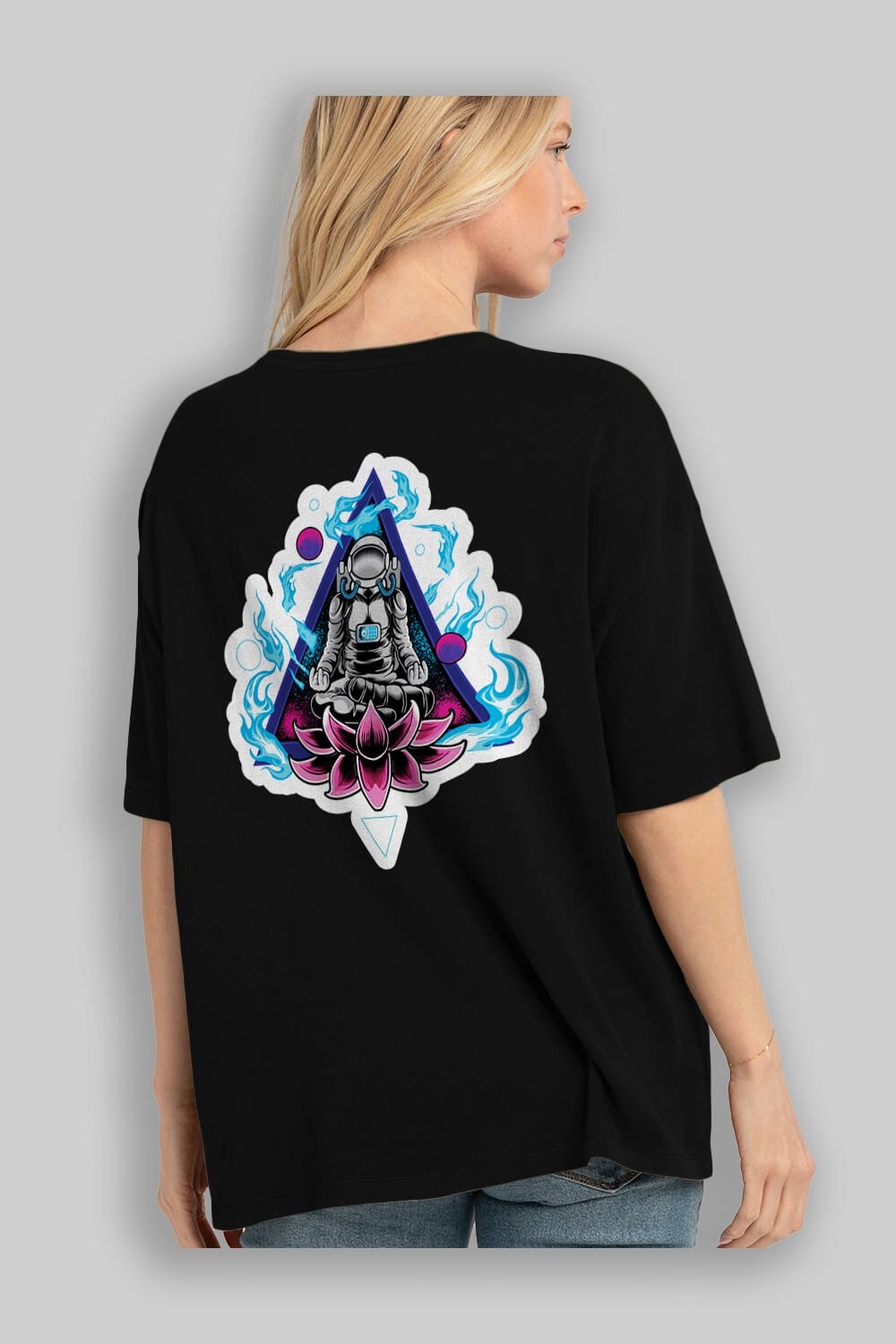 Astronaut Meditation Sticker Arka Baskılı Oversize t-shirt Erkek Kadın Unisex