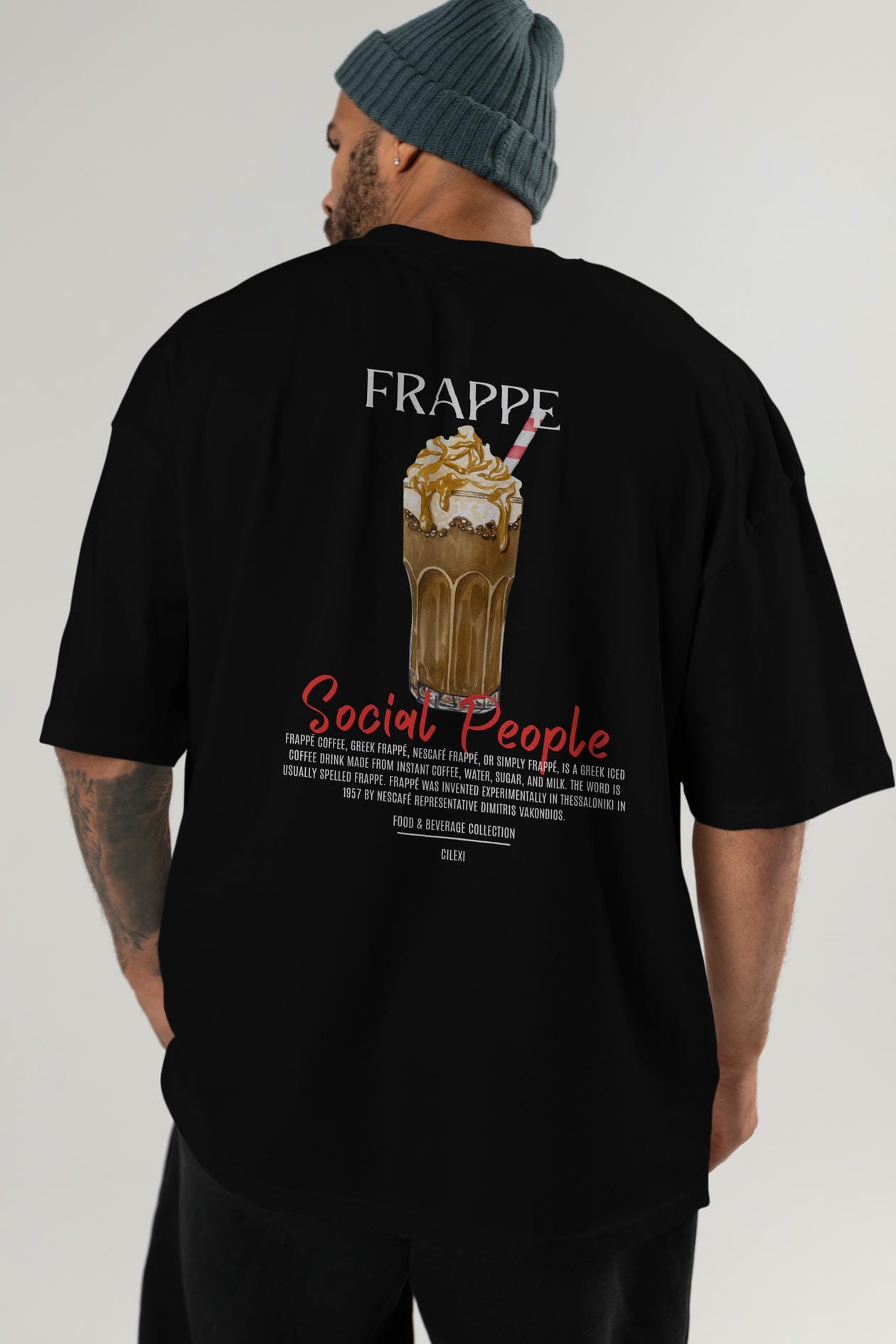 Frappe Kokteyl Serisi Baskılı Oversize t-shirt Erkek Kadın Unisex %100 Pamuk Bisiklet Yaka tişort