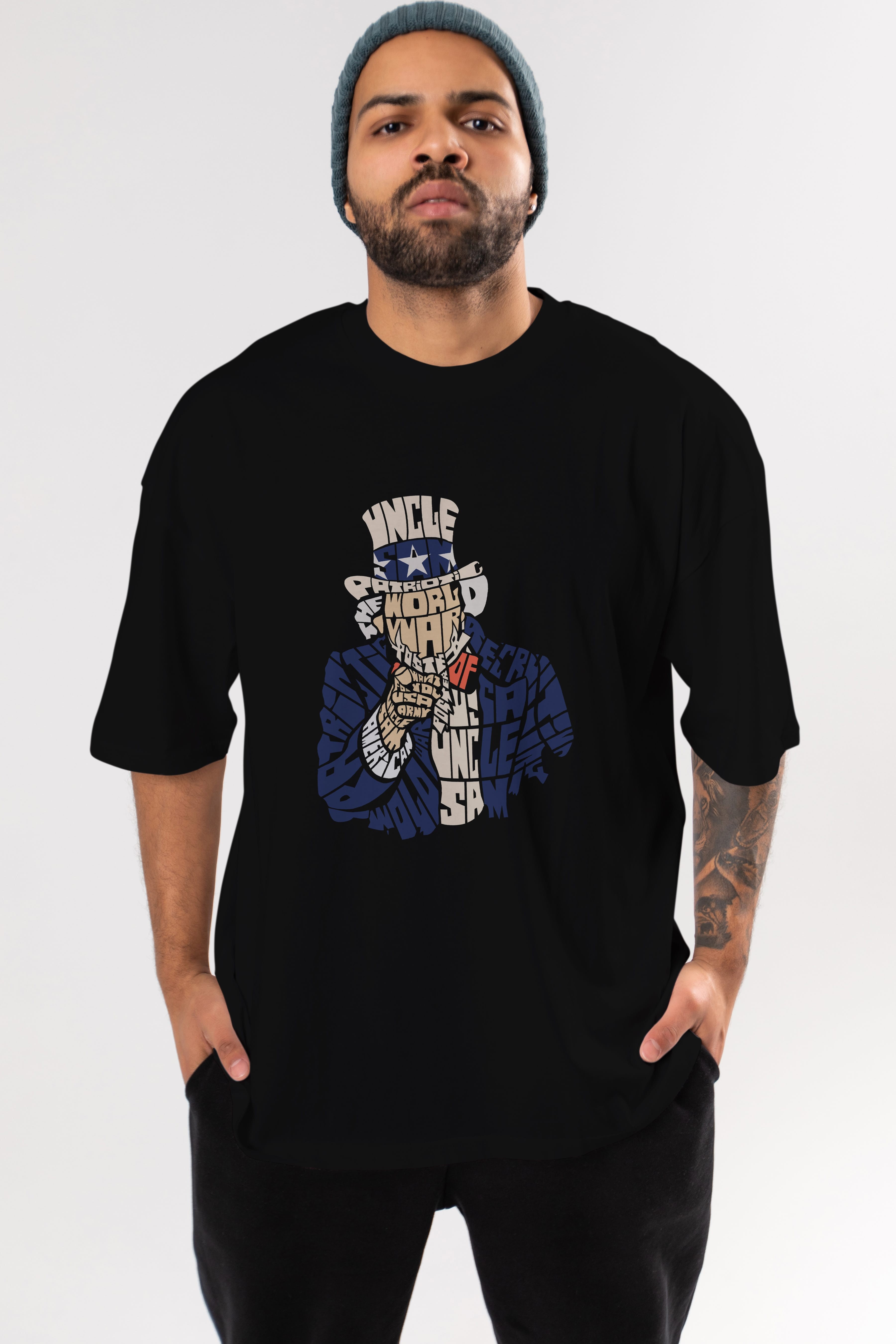 Uncle Sam Ön Baskılı Oversize t-shirt %100 pamuk Erkek Kadın Unisex