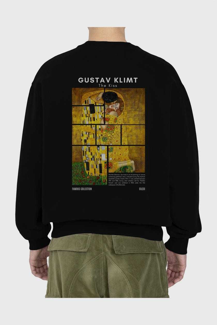 Gustav Klimt The Kiss Arka Baskılı Oversize Sweatshirt Erkek Kadın Unisex