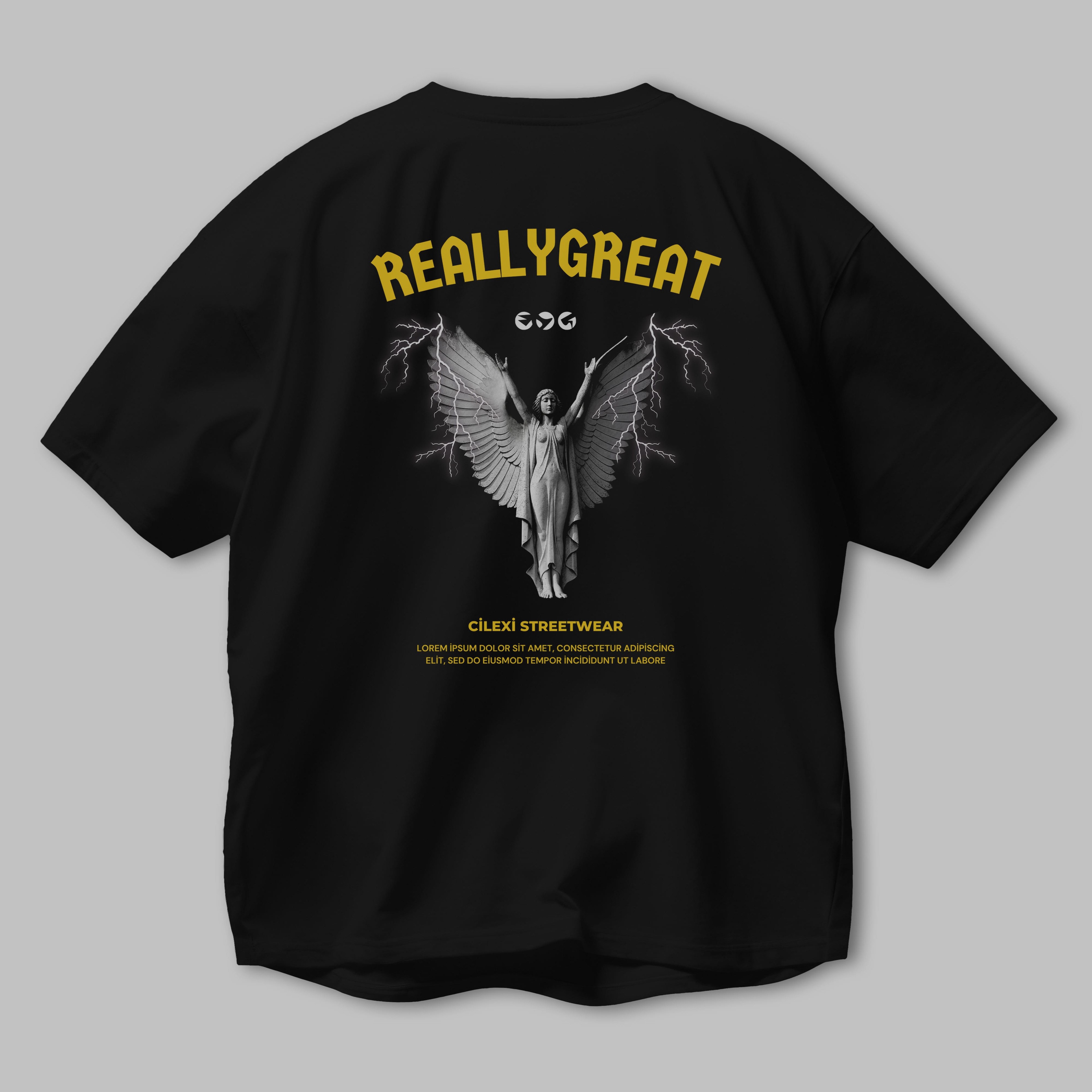Reallygreat Angel Arka Baskılı Oversize t-shirt Erkek Kadın Unisex