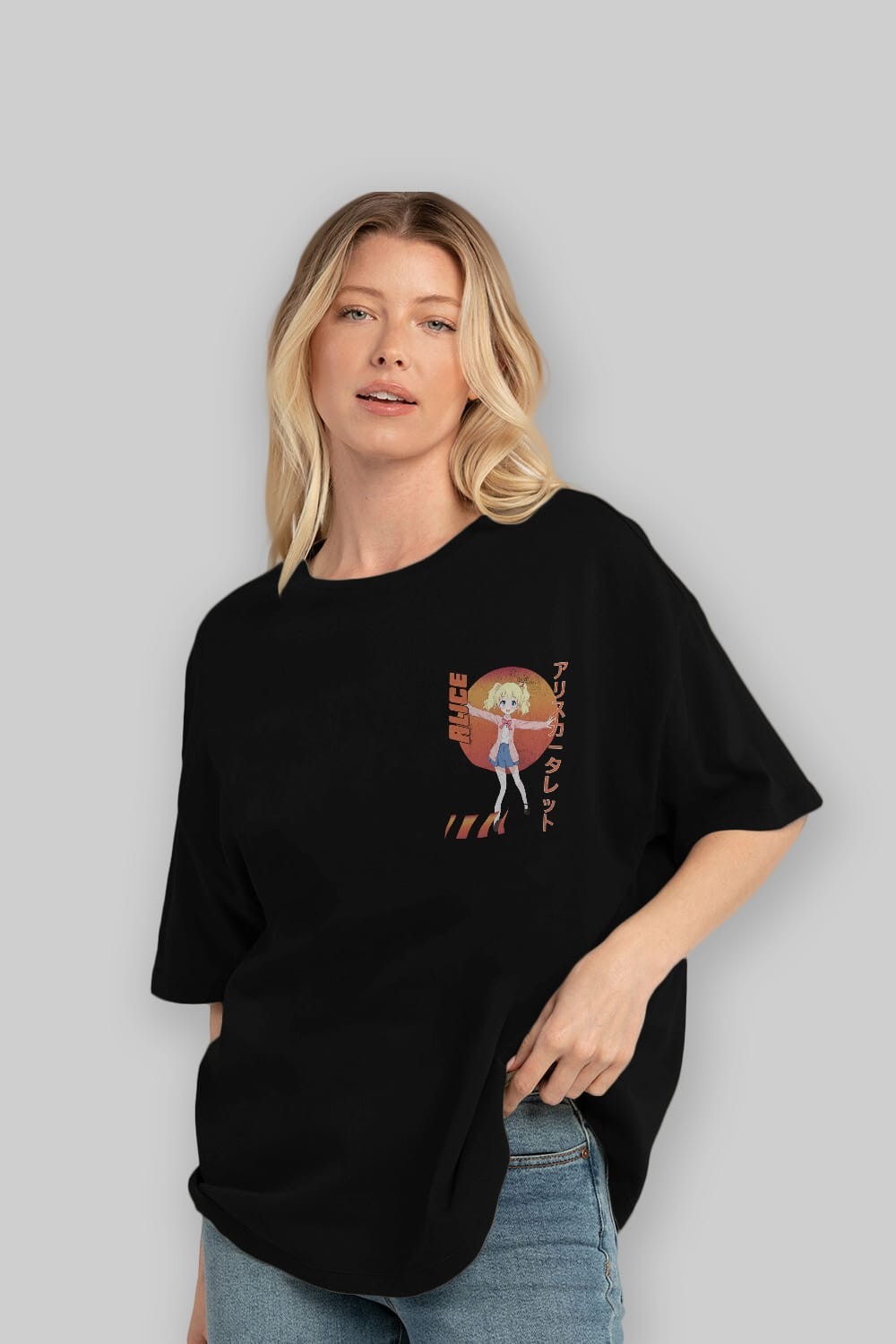 Alice Cartelet 15 Ön Sol Baskılı Oversize t-shirt Erkek Kadın Unisex %100 Pamuk Bisiklet Yaka tişort