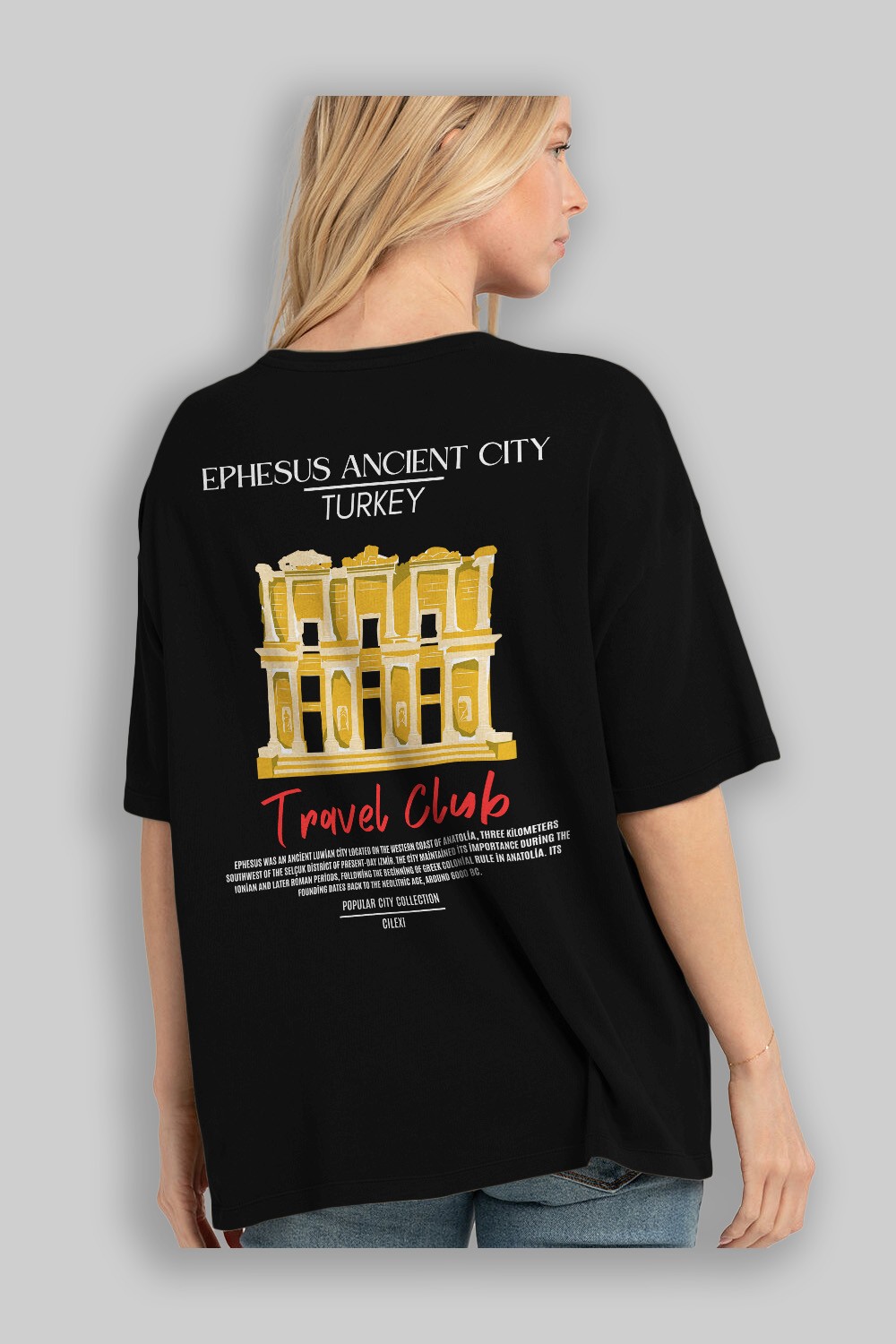 Ephesus Ancient City Turkey Arka Baskılı Oversize t-shirt Erkek Kadın Pamuk Bisiklet Yaka tişort